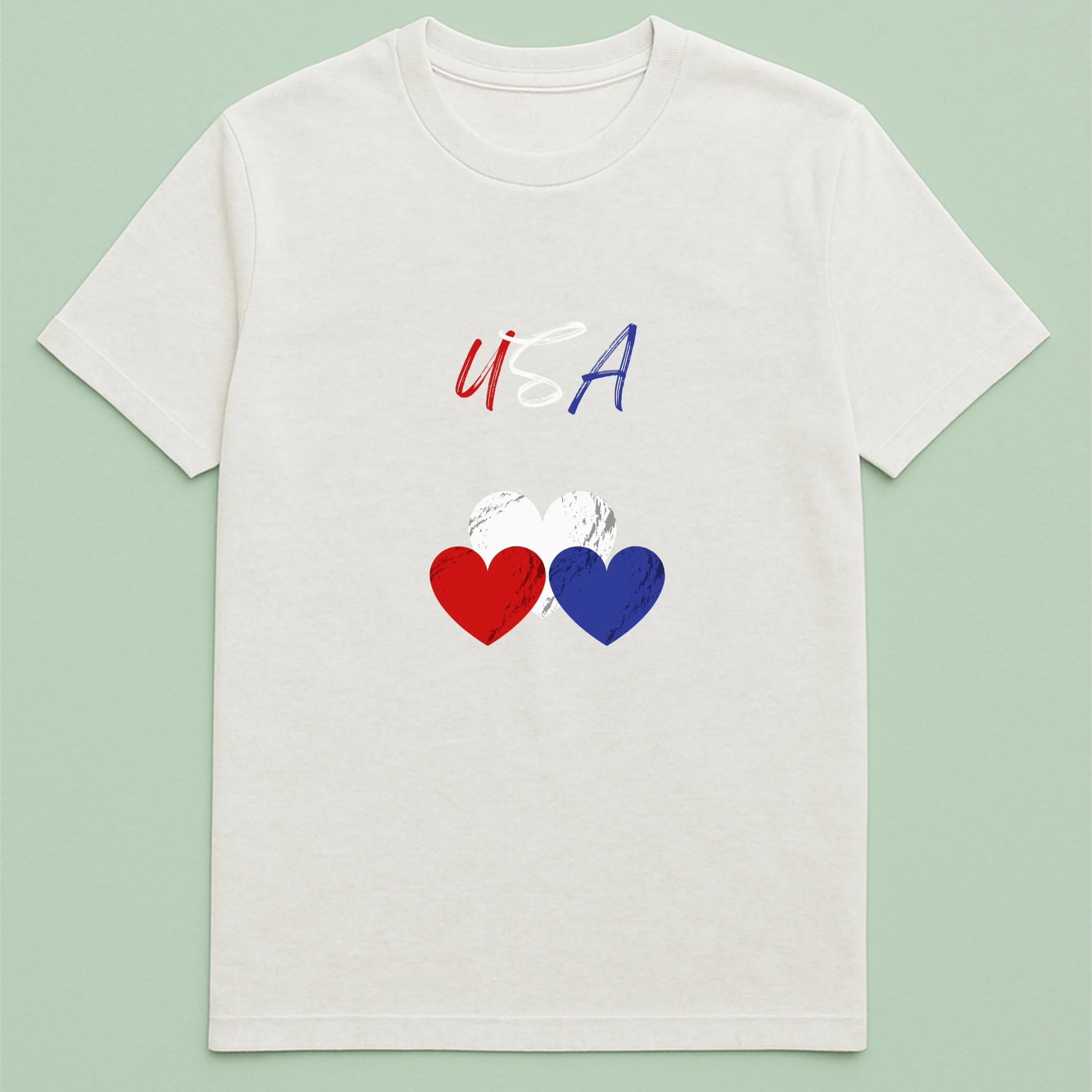 American Trip Heart T-Shirt – USA Red White Blue Hearts Shirt – Patriotic Travel Tee – Independence Day Gift for Adults