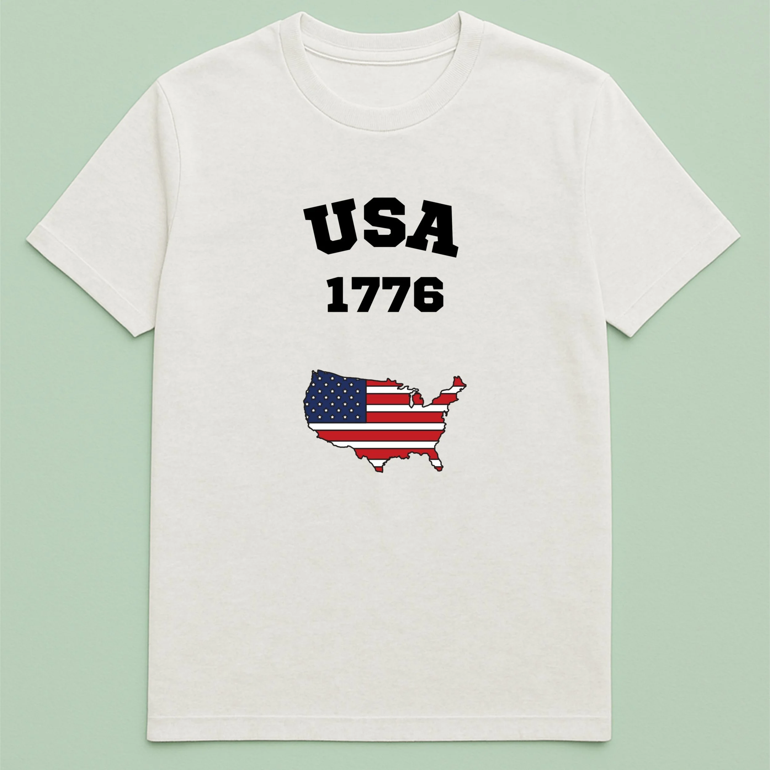 USA 1776 T-Shirt – American Flag Map Shirt – Patriotic Independence Day Tee – 4th of July Gift for Adults