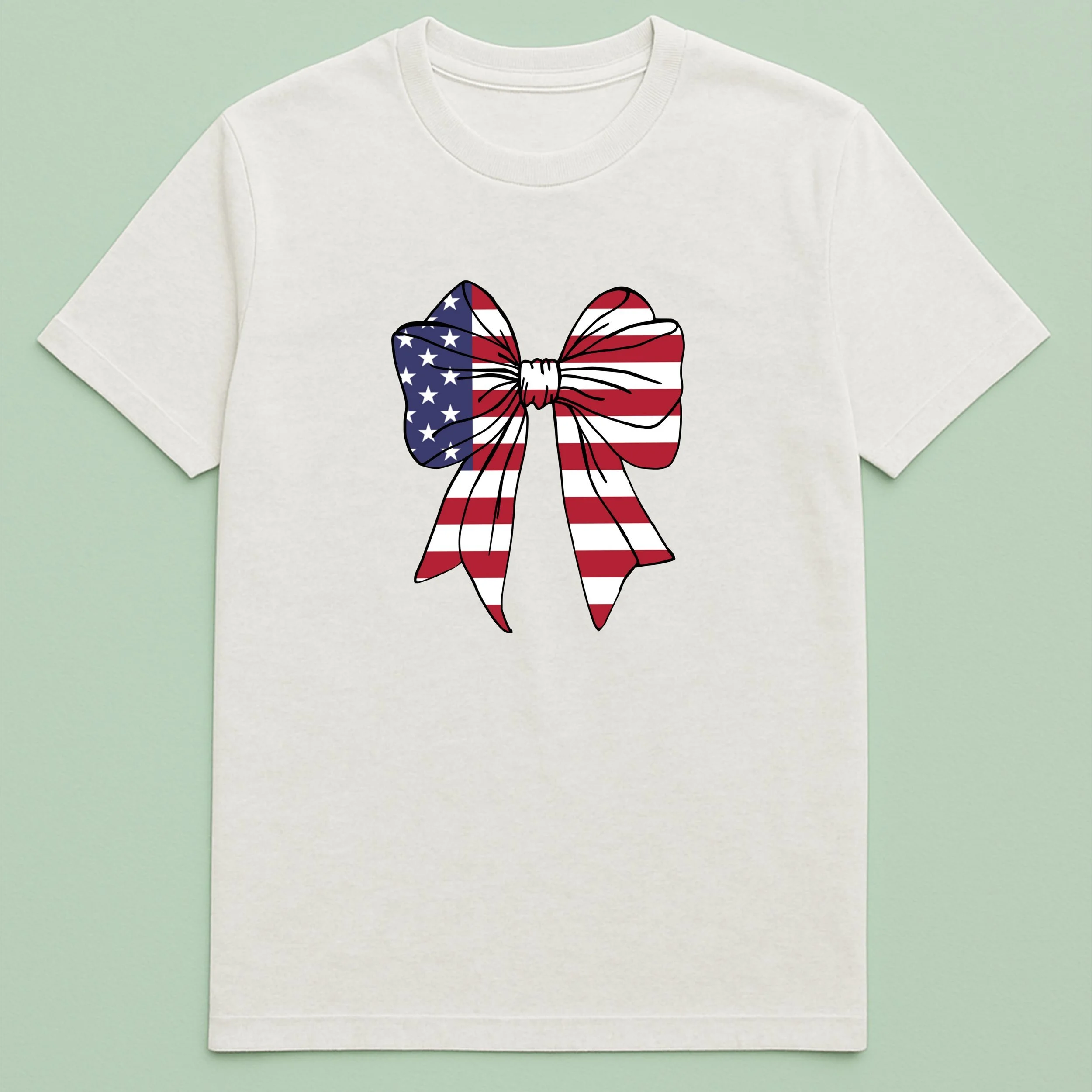 American Flag Bow T-Shirt – Patriotic USA Bow Shirt – Red White Blue Tee – Cute 4th of July Gift for Adults