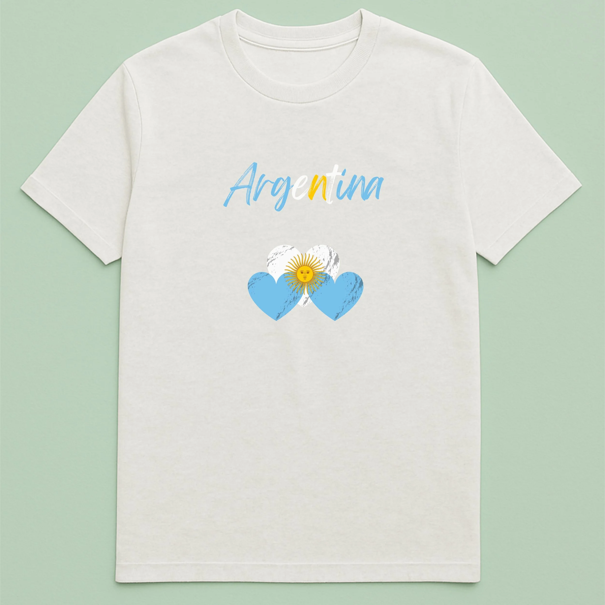 Argentina Hearts T-Shirt – Blue White Yellow Heart Shirt – Argentinian Pride Tee – Cute Gift for Argentina Lovers