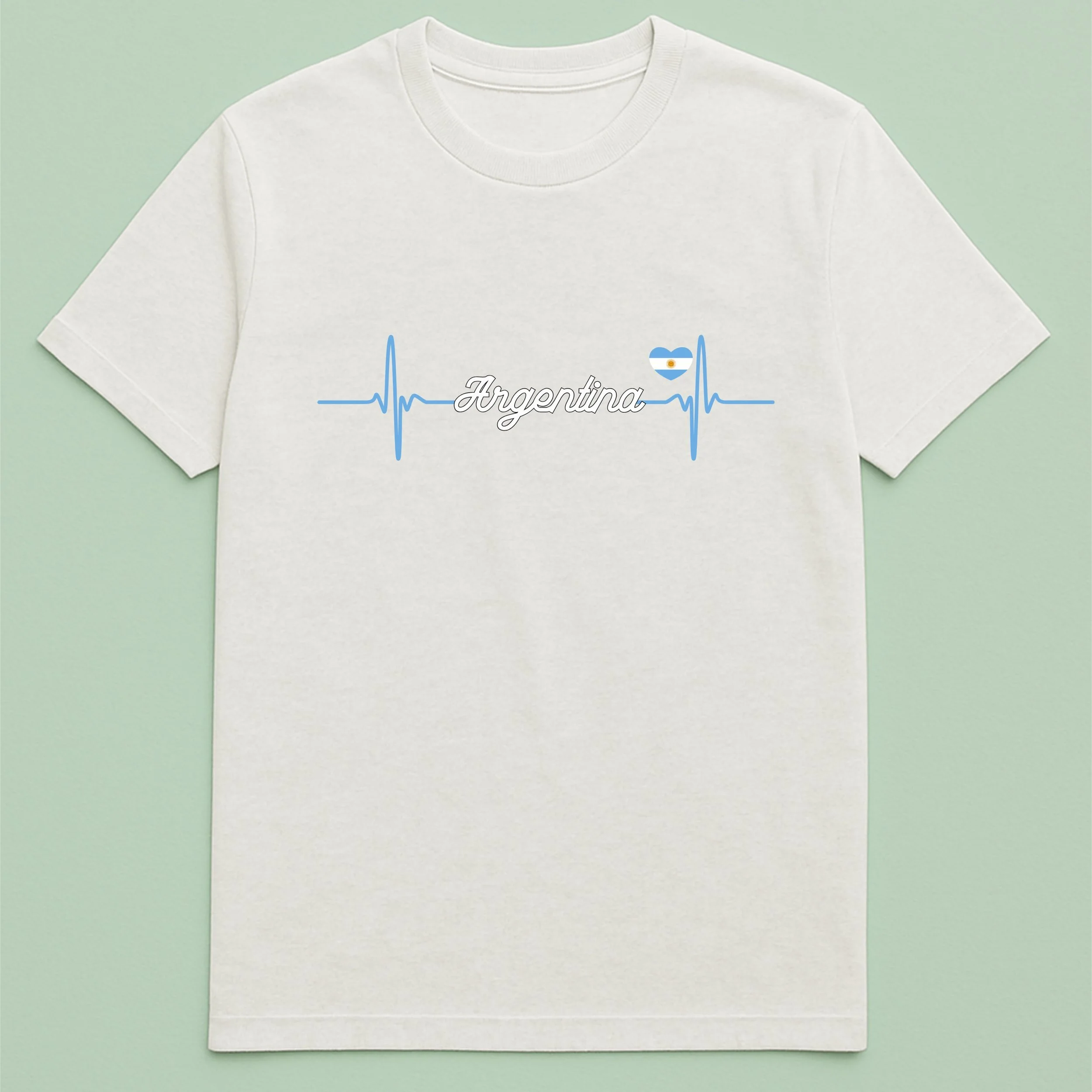 Argentina Heartbeat T-Shirt – Blue White Heart Shirt – Argentinian Pride Tee – Unique Argentina Gift