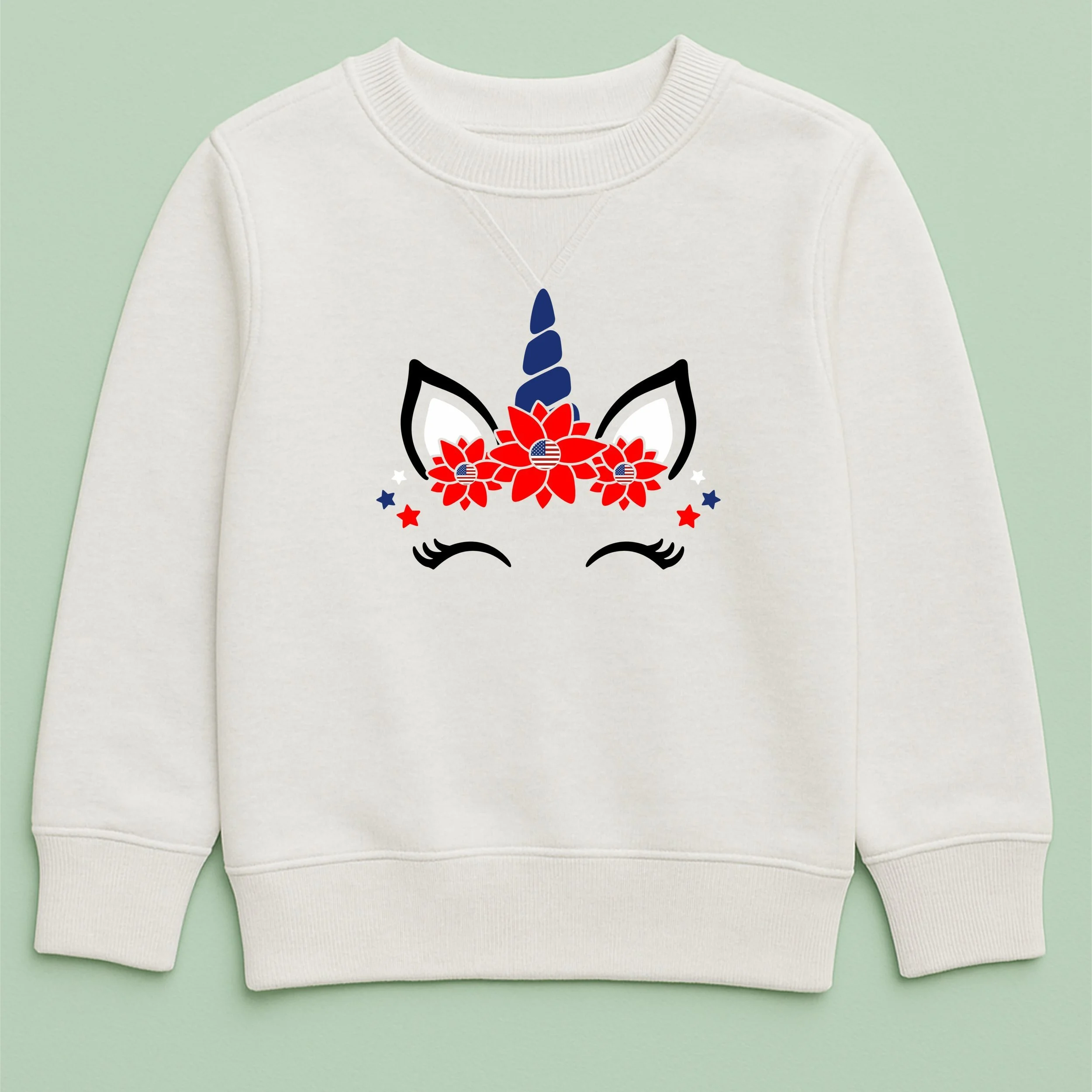 Kids USA Unicorn Sweatshirt – Youth Red White Blue Unicorn Crewneck – Cute Patriotic Unicorn Top – 4th of July Kids Sweatshirt