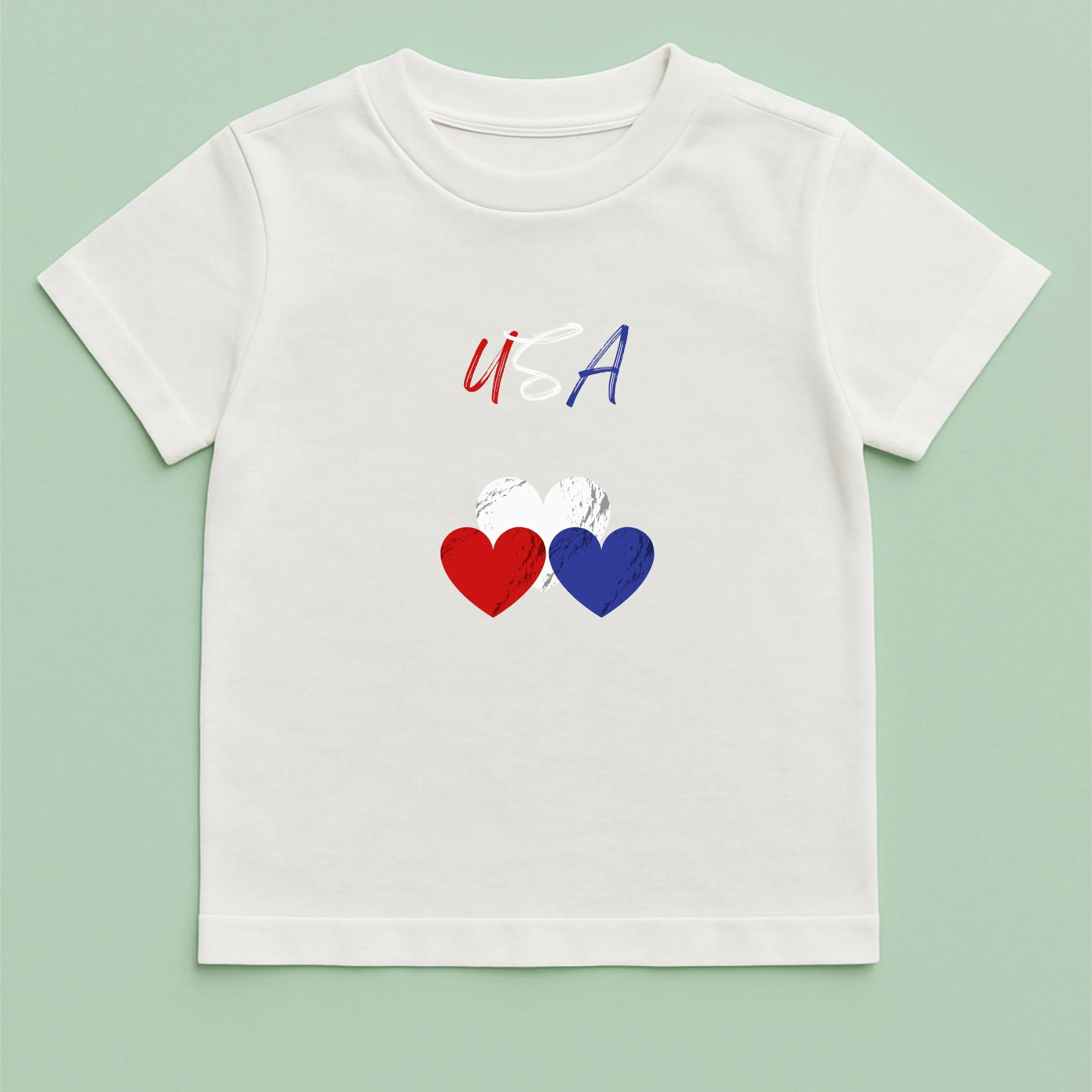 Kids USA Hearts T-Shirt – Youth Red White Blue Heart Shirt – Patriotic Kids Tee – 4th of July Youth Gift