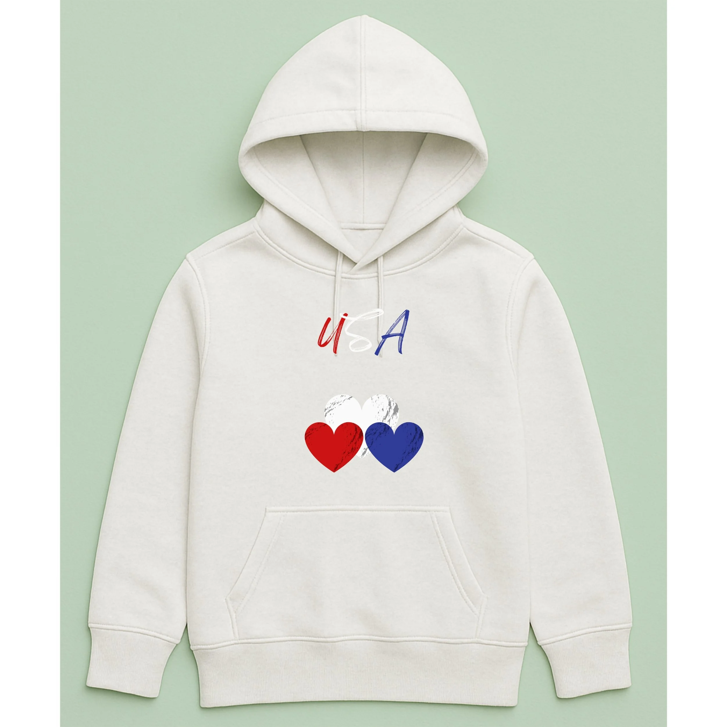 Kids USA Hearts Hoodie – Youth Red White Blue Heart Pullover – Patriotic Kids Hoodie – 4th of July Youth Gift