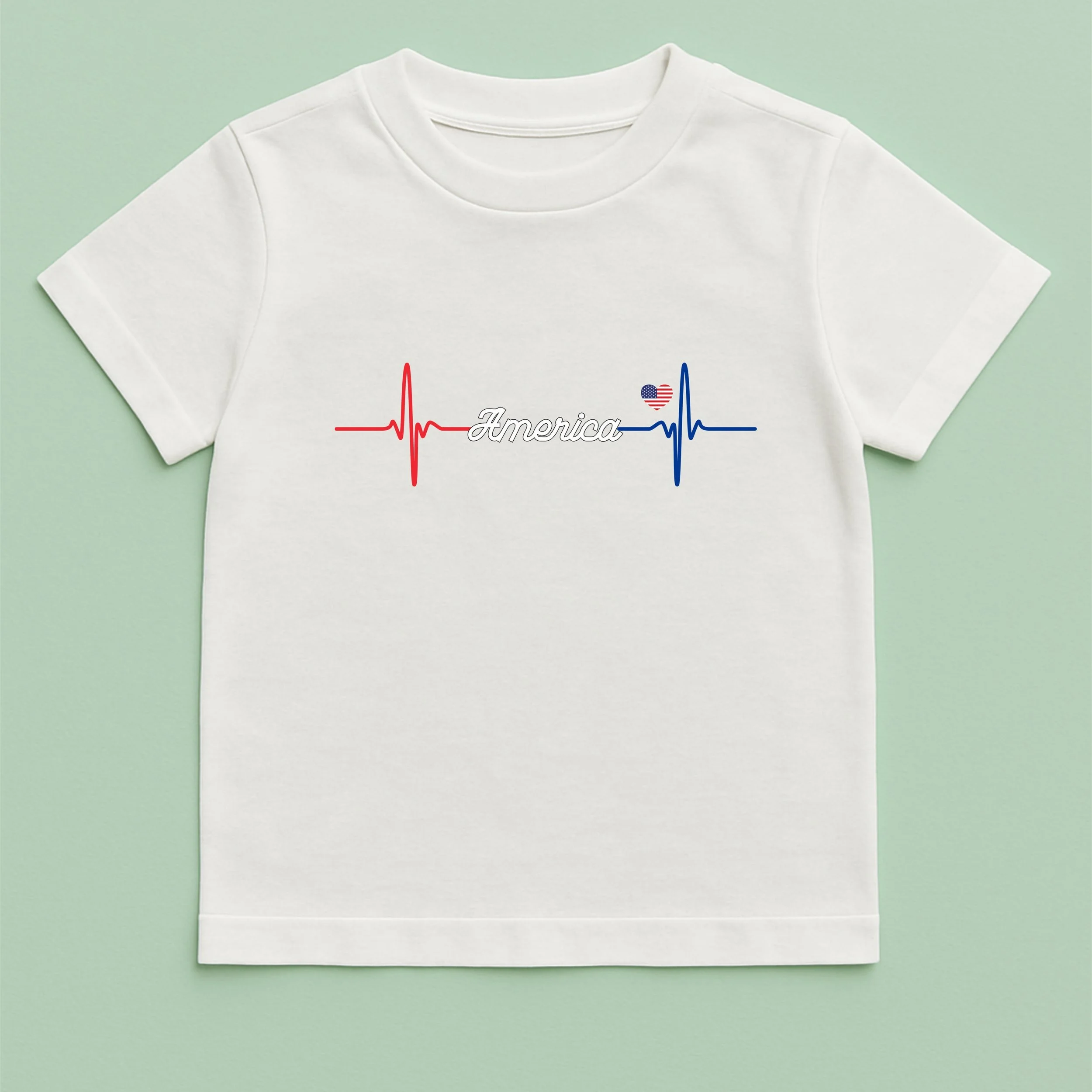 Kids America Heartbeat T-Shirt – Youth Red White Blue Heartbeat Shirt – Patriotic Kids Tee – 4th of July Youth Gift