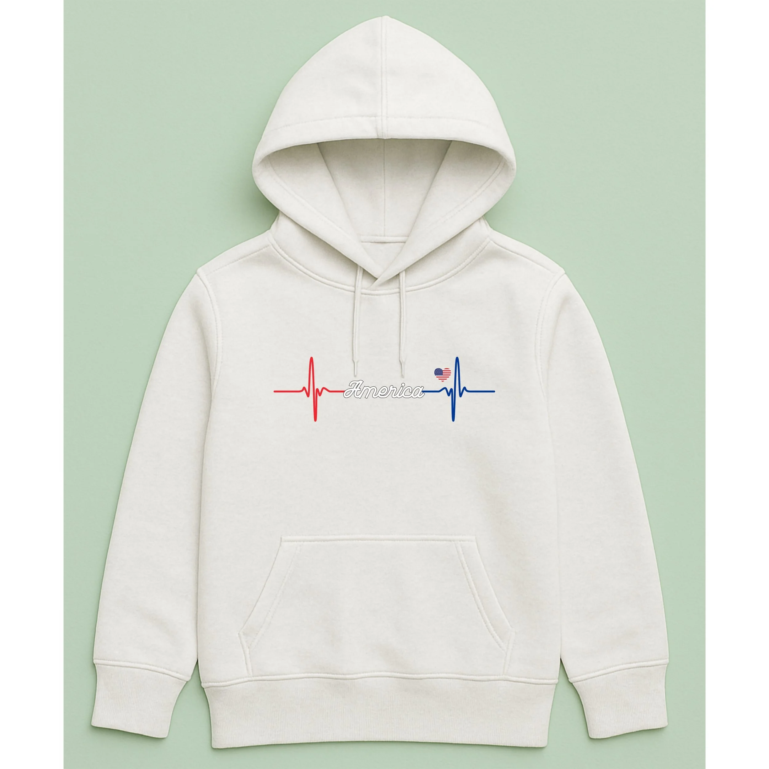 Kids America Heartbeat Hoodie – Youth Red White Blue Heartbeat Pullover – Patriotic Kids Hoodie – 4th of July Youth Gift