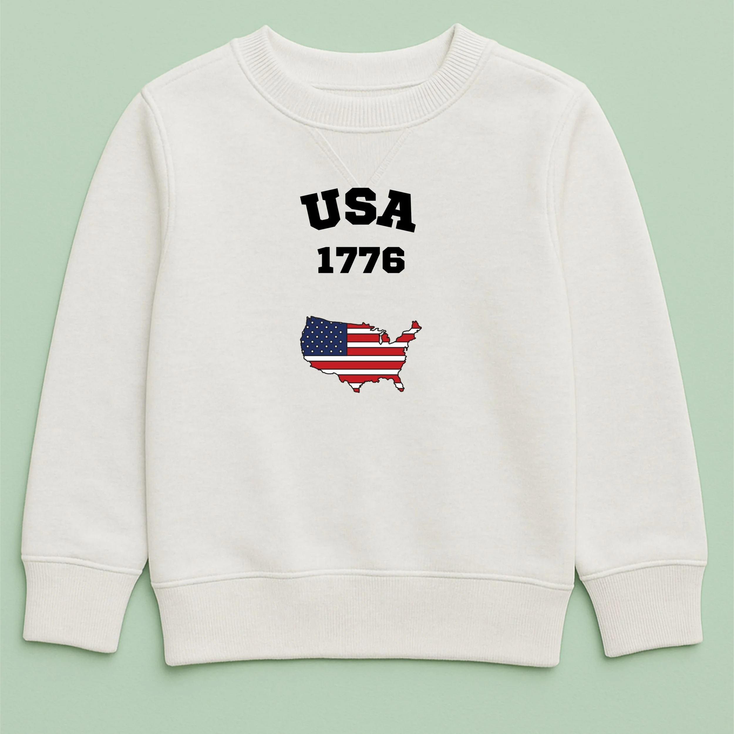 Kids USA 1776 Sweatshirt – Youth Independence Day Crewneck – USA Map Flag Kids Top – Patriotic Youth Sweatshirt