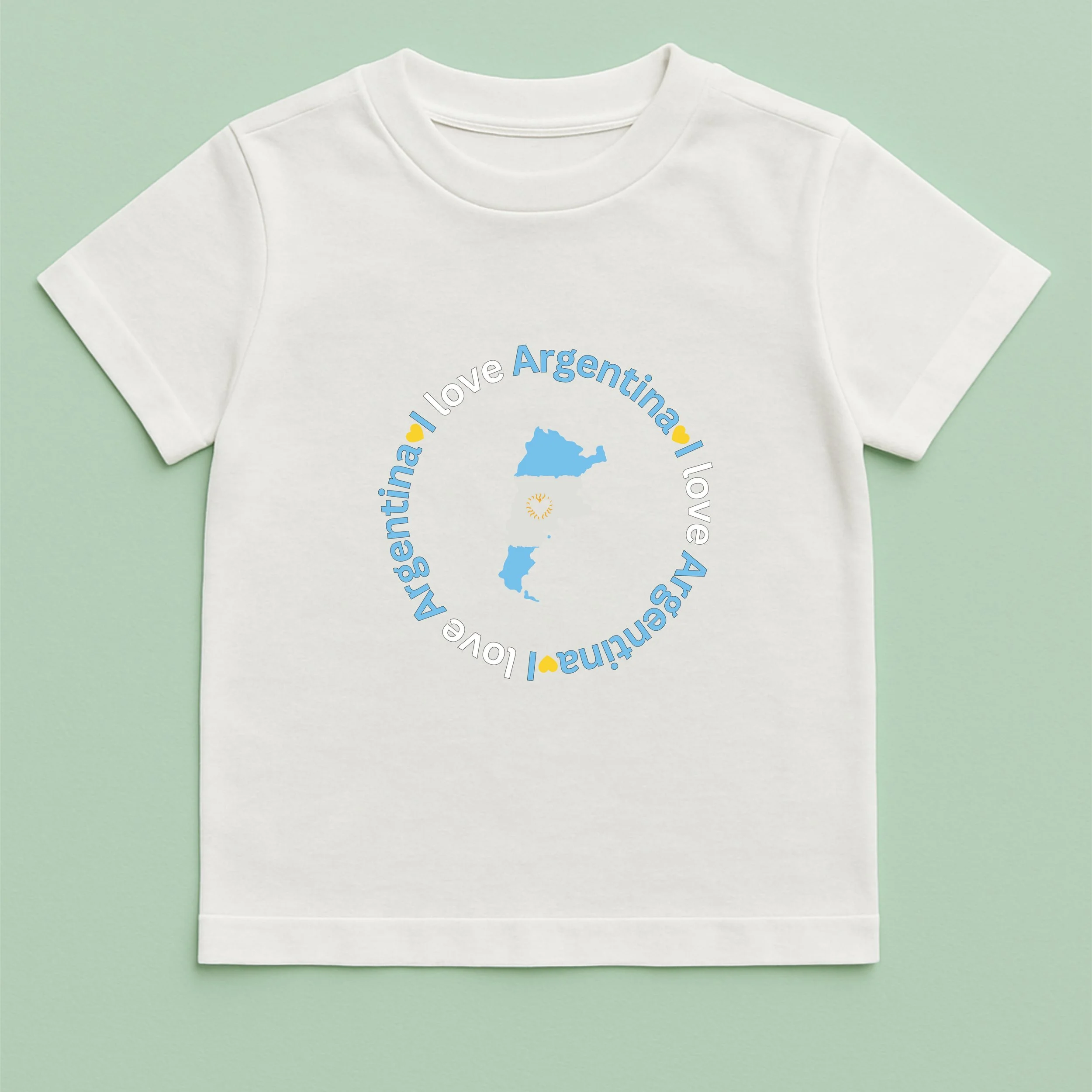 Kids I Love Argentina T-Shirt – Youth Argentina Map Heart Shirt – Blue White Yellow Kids Tee – Patriotic Youth Gift