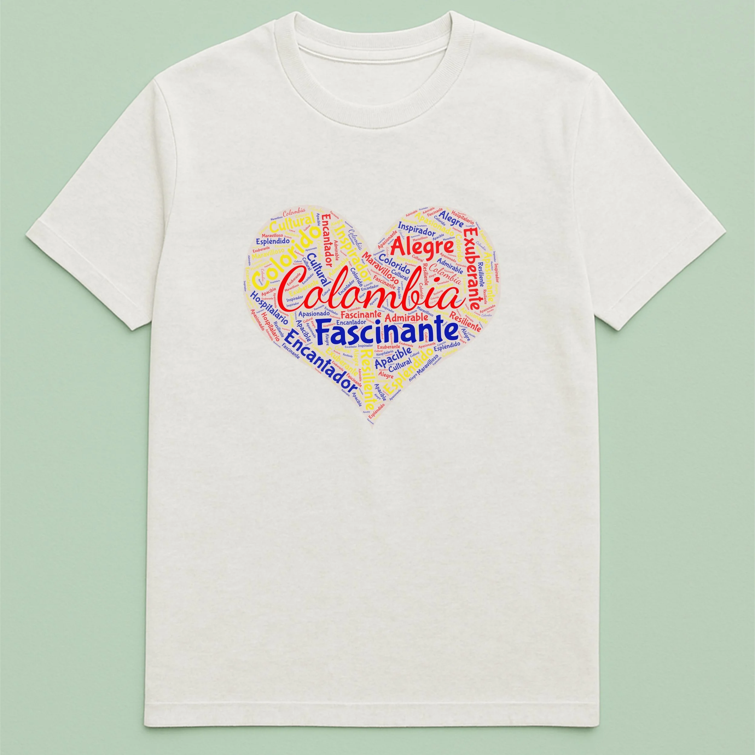 Colombia Word Heart T-Shirt – Colombian Word Cloud Heart Shirt – Colorful Colombia Pride Tee – Unique Gift