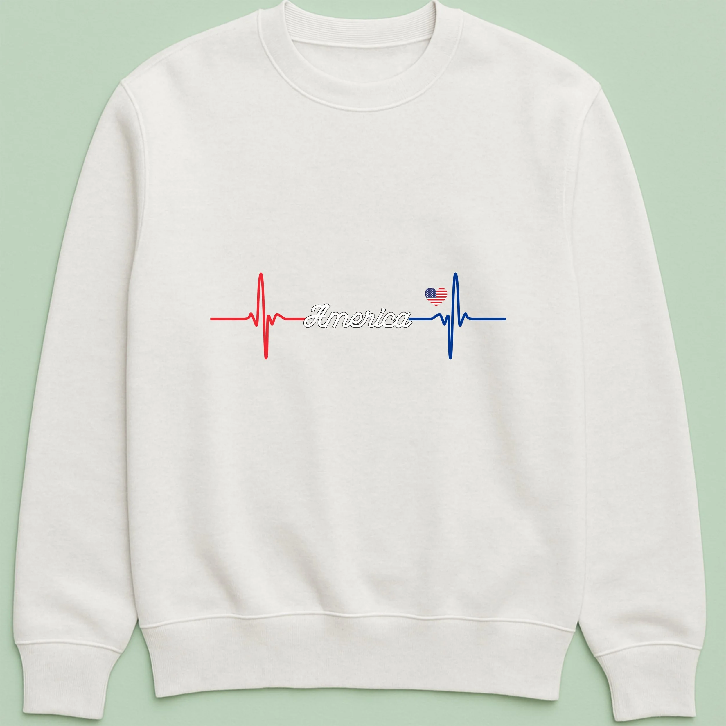 American Heartbeat Sweatshirt – Patriotic USA Heartbeat Crewneck – Red White Blue Heart – 4th of July Pride Top