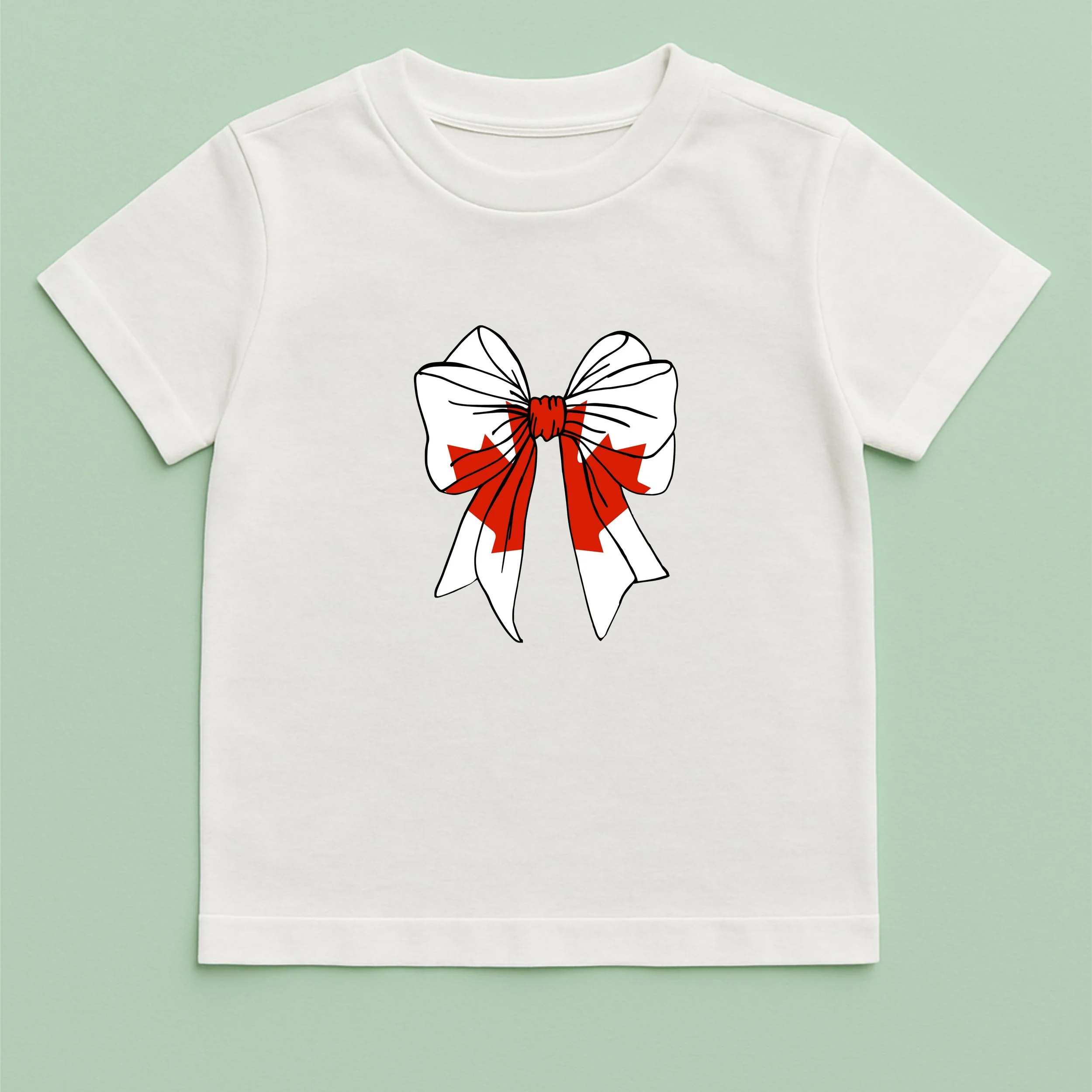 Kids Canada Flag Bow T-Shirt – Youth Red White Bow Shirt – Cute Canadian Pride Tee – Patriotic Kids Gift