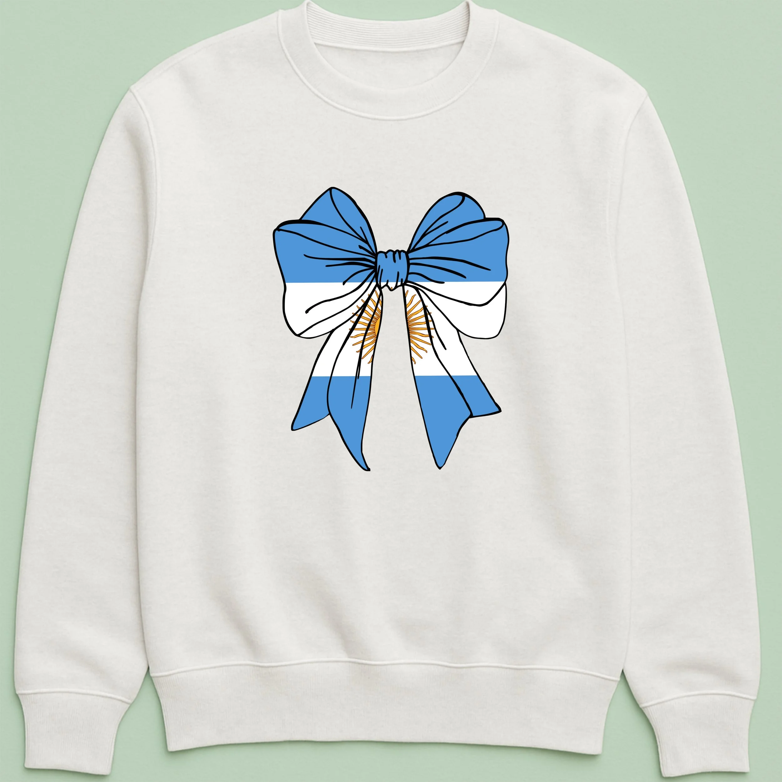 Argentina Flag Bow Sweatshirt – Argentinian Bow Crewneck – Blue White Gold Top – Cute Argentina Pride Sweatshirt