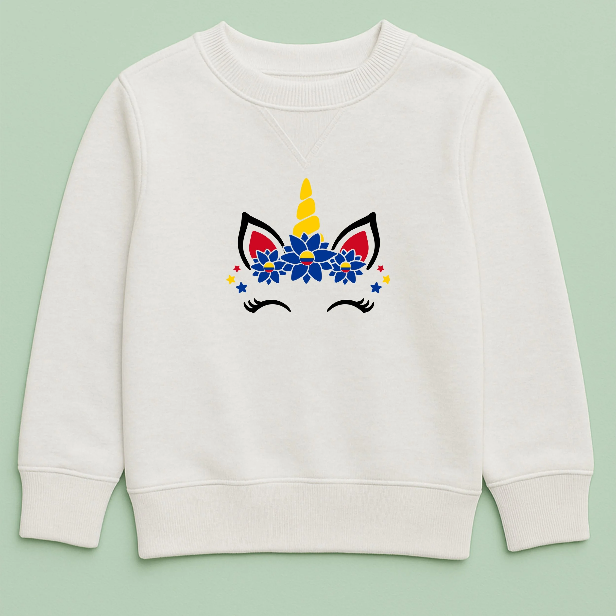 Kids Colombia Unicorn Sweatshirt – Youth Yellow Blue Red Unicorn Crewneck – Cute Colombian Pride Top – Magical Kids Sweatshirt