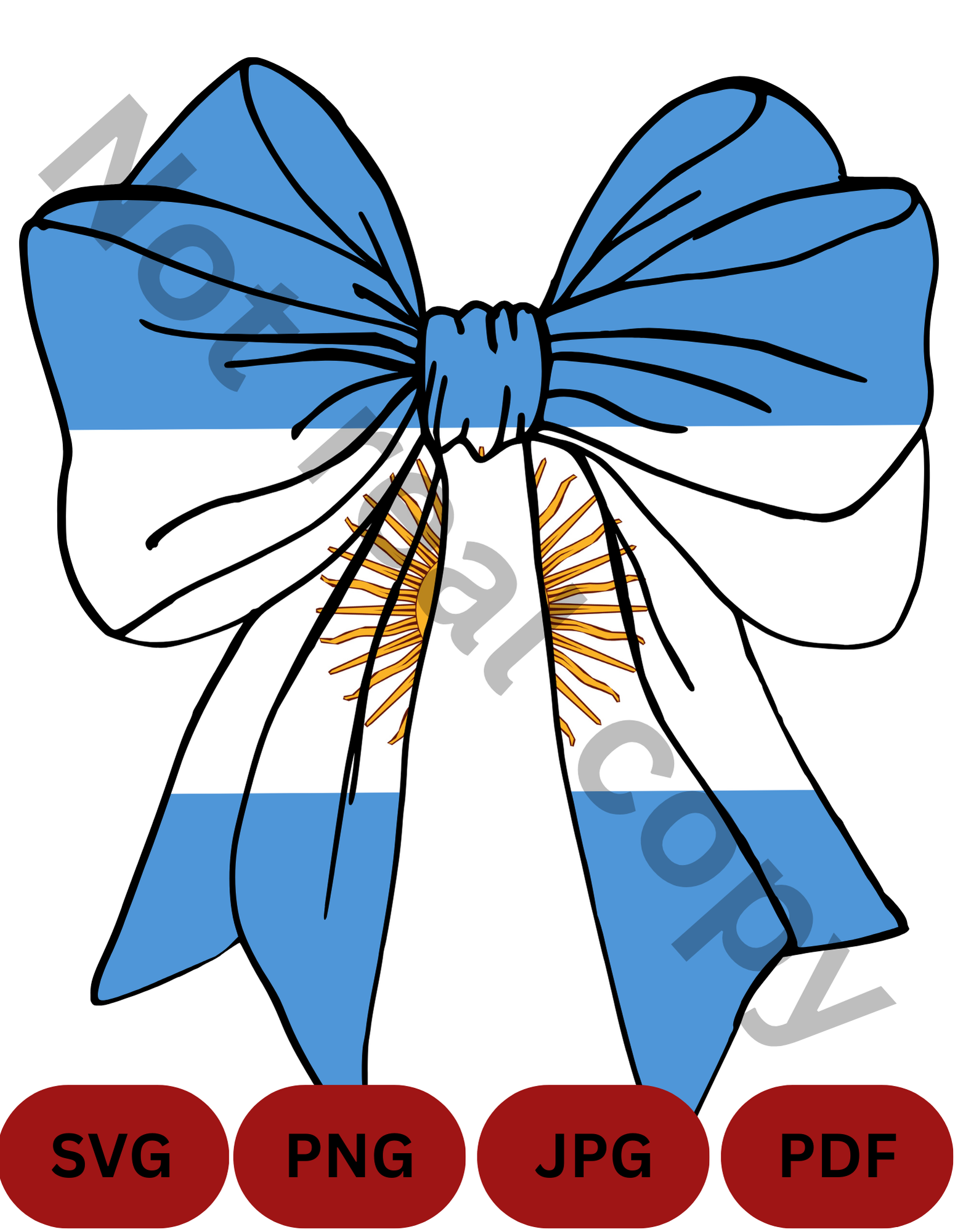 Argentina Flag Bow SVG, PNG, JPG, PDF – Blue White Yellow Bow Digital Download – Patriotic Clipart – Argentina Cricut Cut File