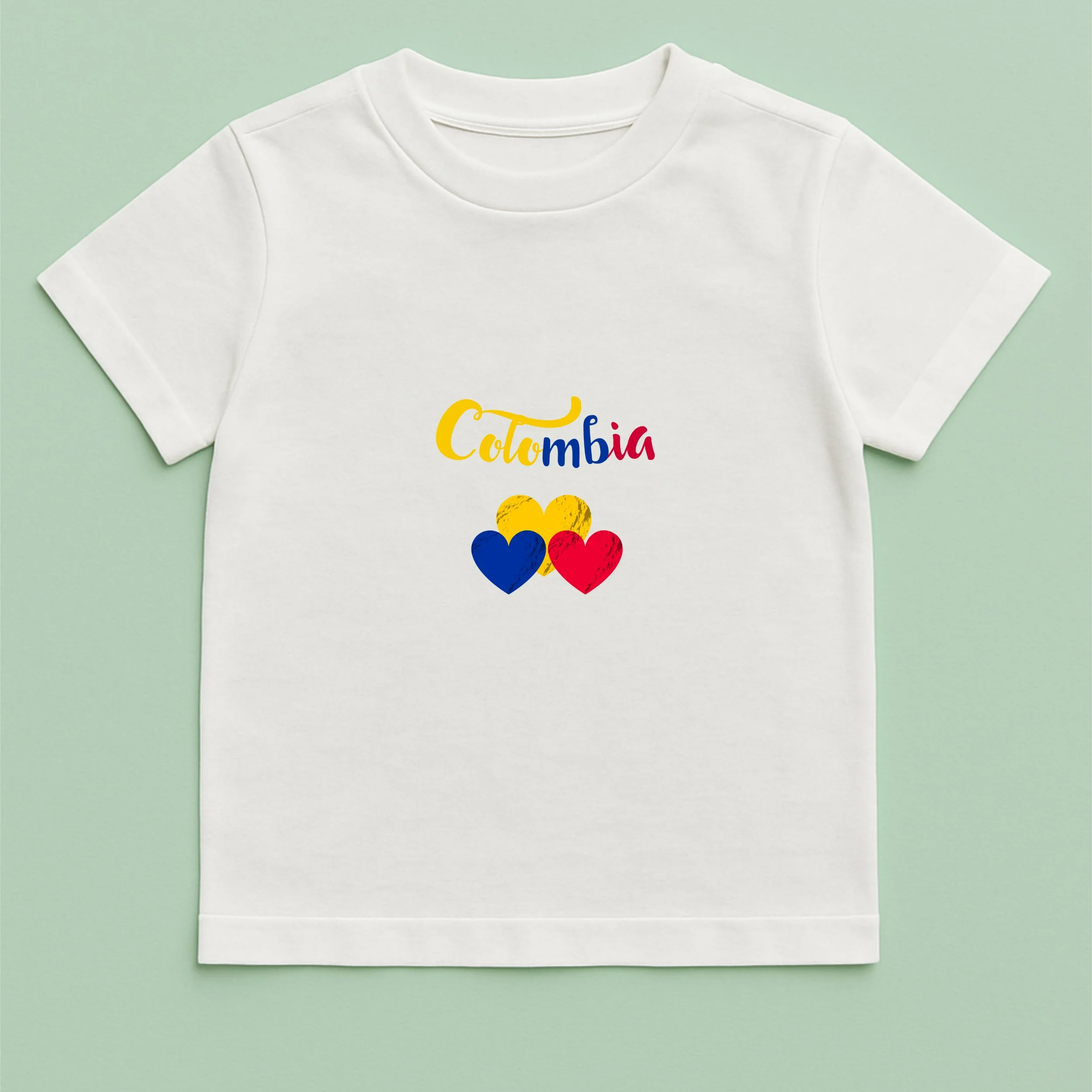 Kids Colombia Hearts T-Shirt – Youth Yellow Blue Red Heart Shirt – Cute Colombian Pride Tee – Patriotic Kids Gift