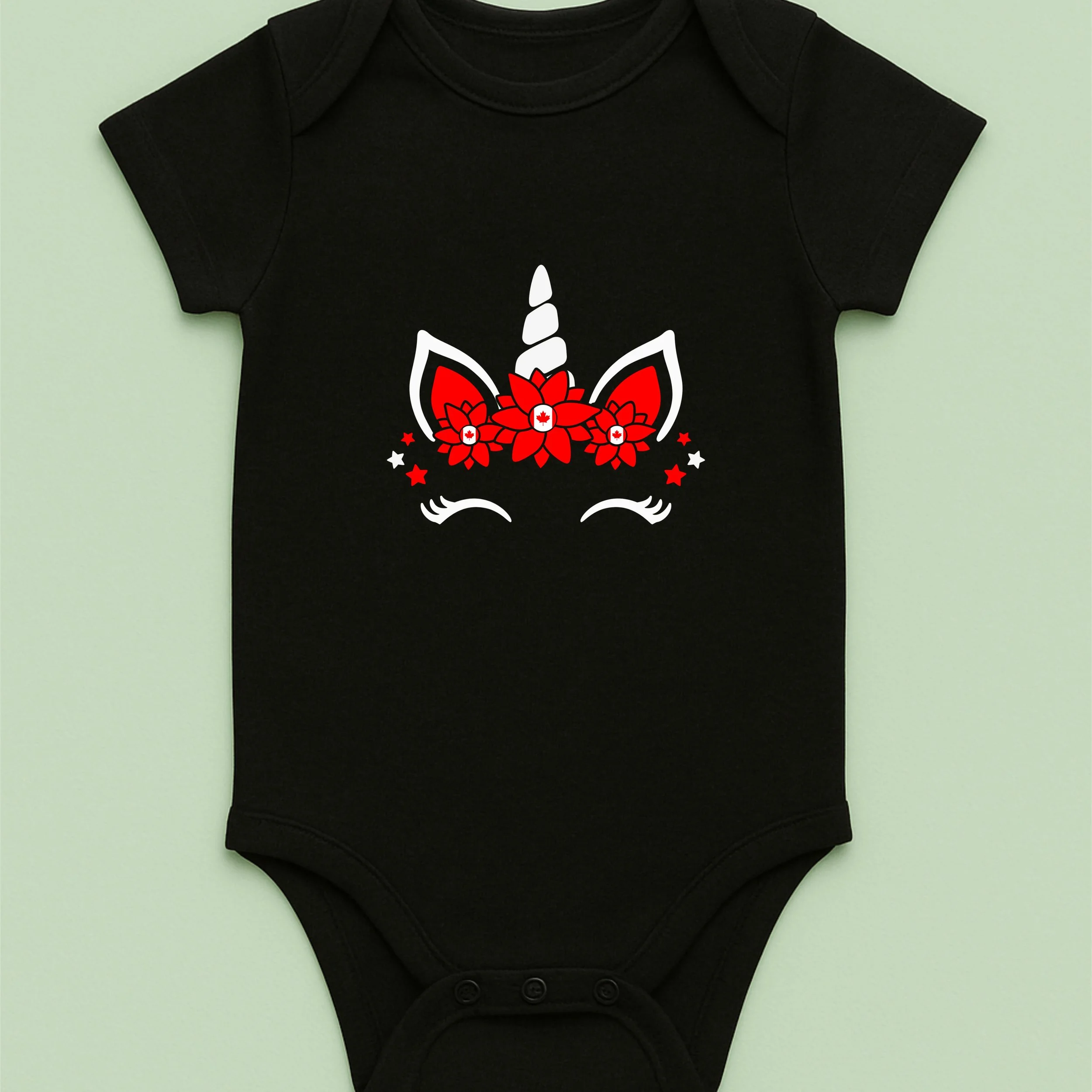 Canada Unicorn Baby Onesie – Red White Unicorn Bodysuit – Cute Canadian Pride – Patriotic Baby Gift