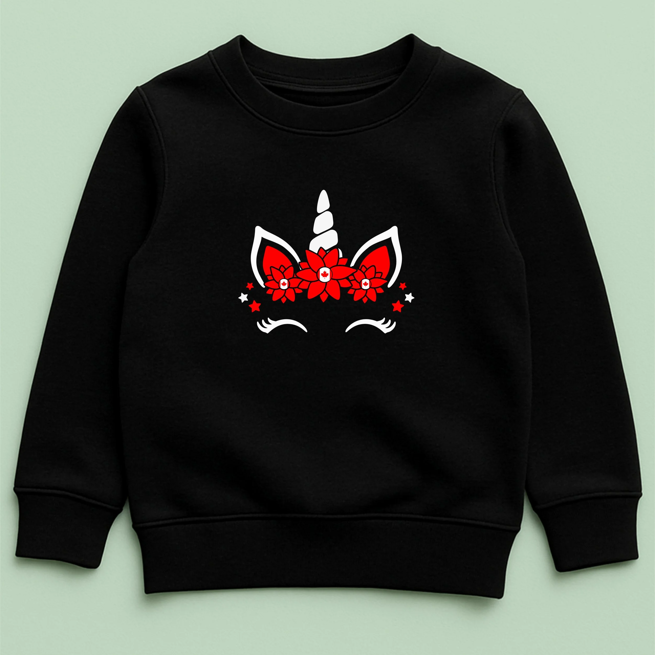 Kids Canada Unicorn Sweatshirt – Youth Red White Unicorn Crewneck – Cute Canadian Pride Top – Magical Kids Sweatshirt