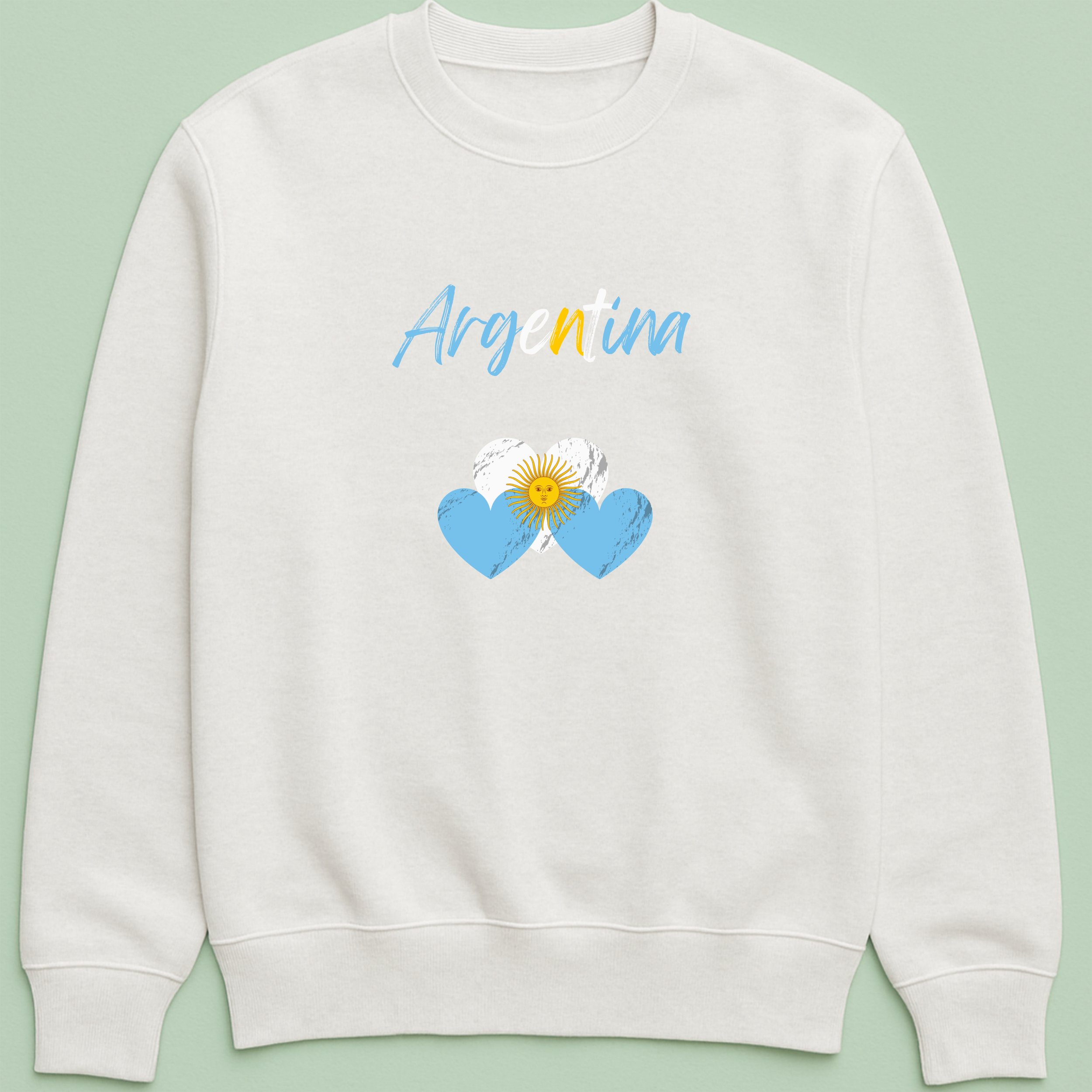 Argentina Hearts Sweatshirt – Blue White Yellow Heart Crewneck – Argentinian Pride Top – Cute Gift