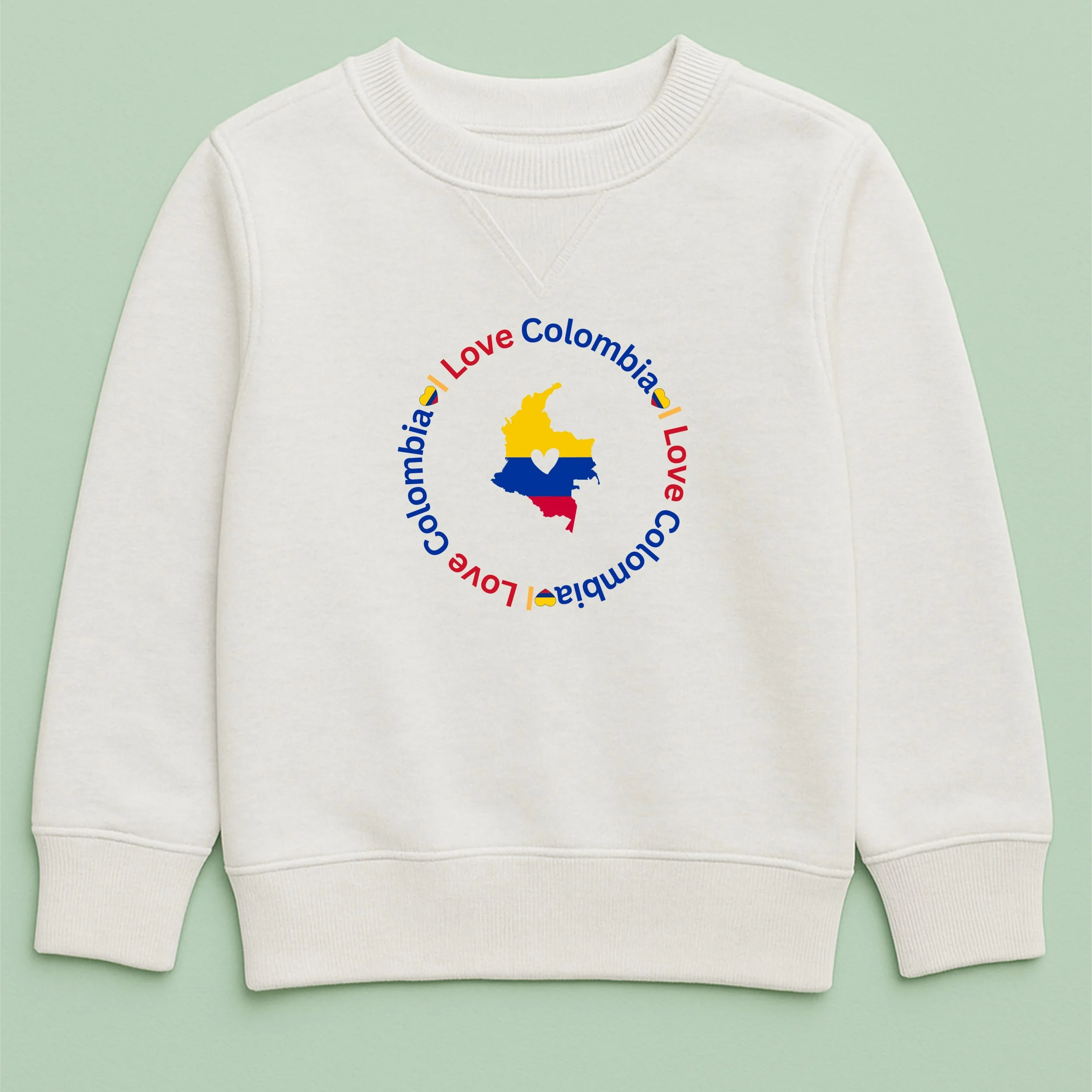 Kids I Love Colombia Sweatshirt – Youth Colombia Map Heart Crewneck – Yellow Blue Red Kids Top – Patriotic Youth Sweatshirt
