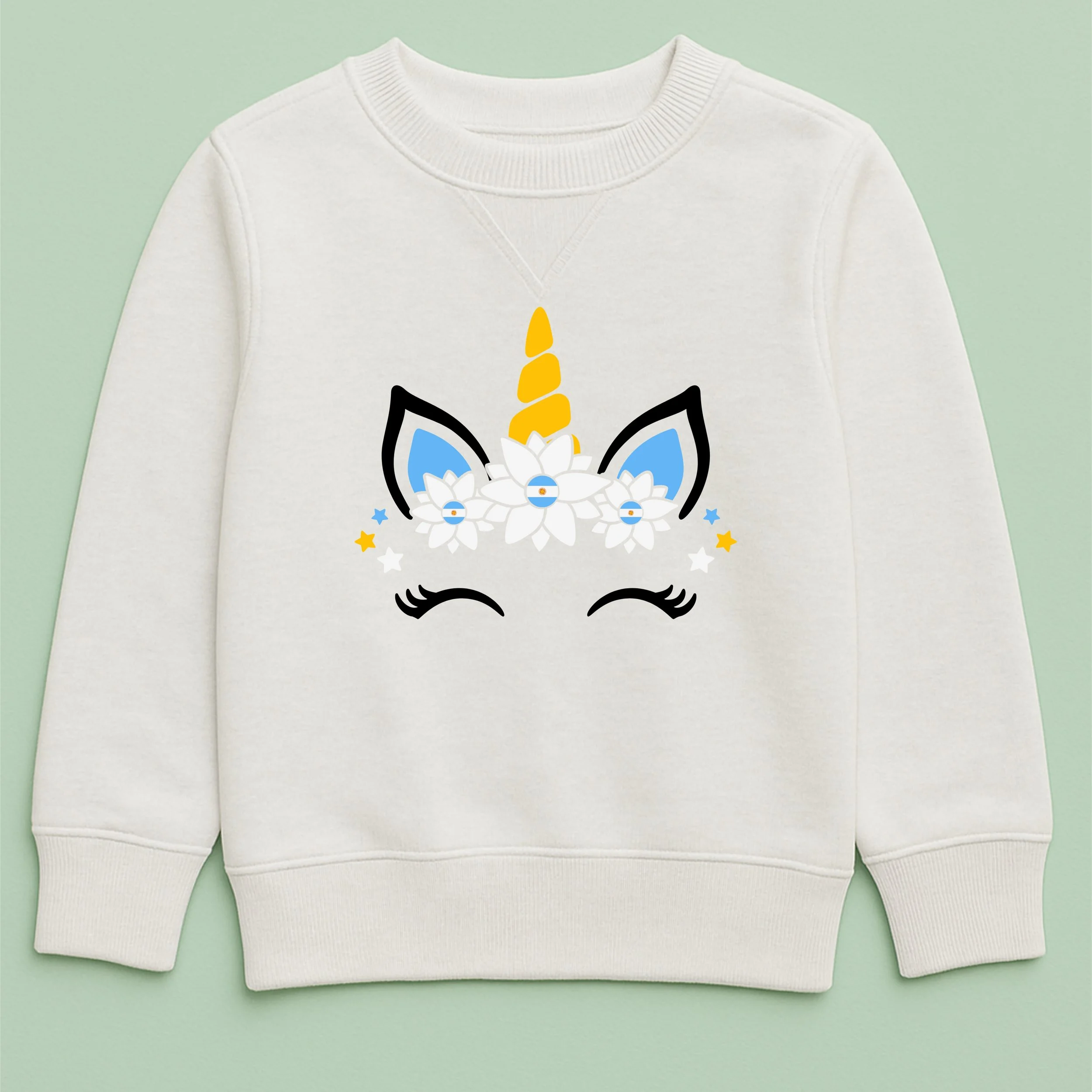 Kids Argentina Unicorn Sweatshirt – Youth Blue White Unicorn Crewneck – Cute Argentinian Pride Top – Magical Kids Sweatshirt