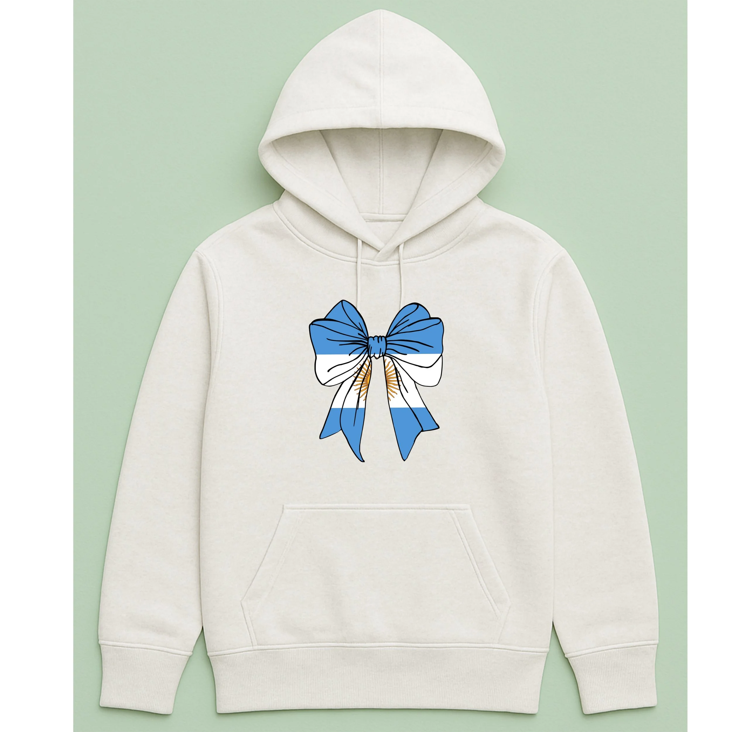 Argentina Flag Bow Hoodie – Argentinian Bow Pullover – Blue White Gold Hoodie – Unique Argentina Pride Gift