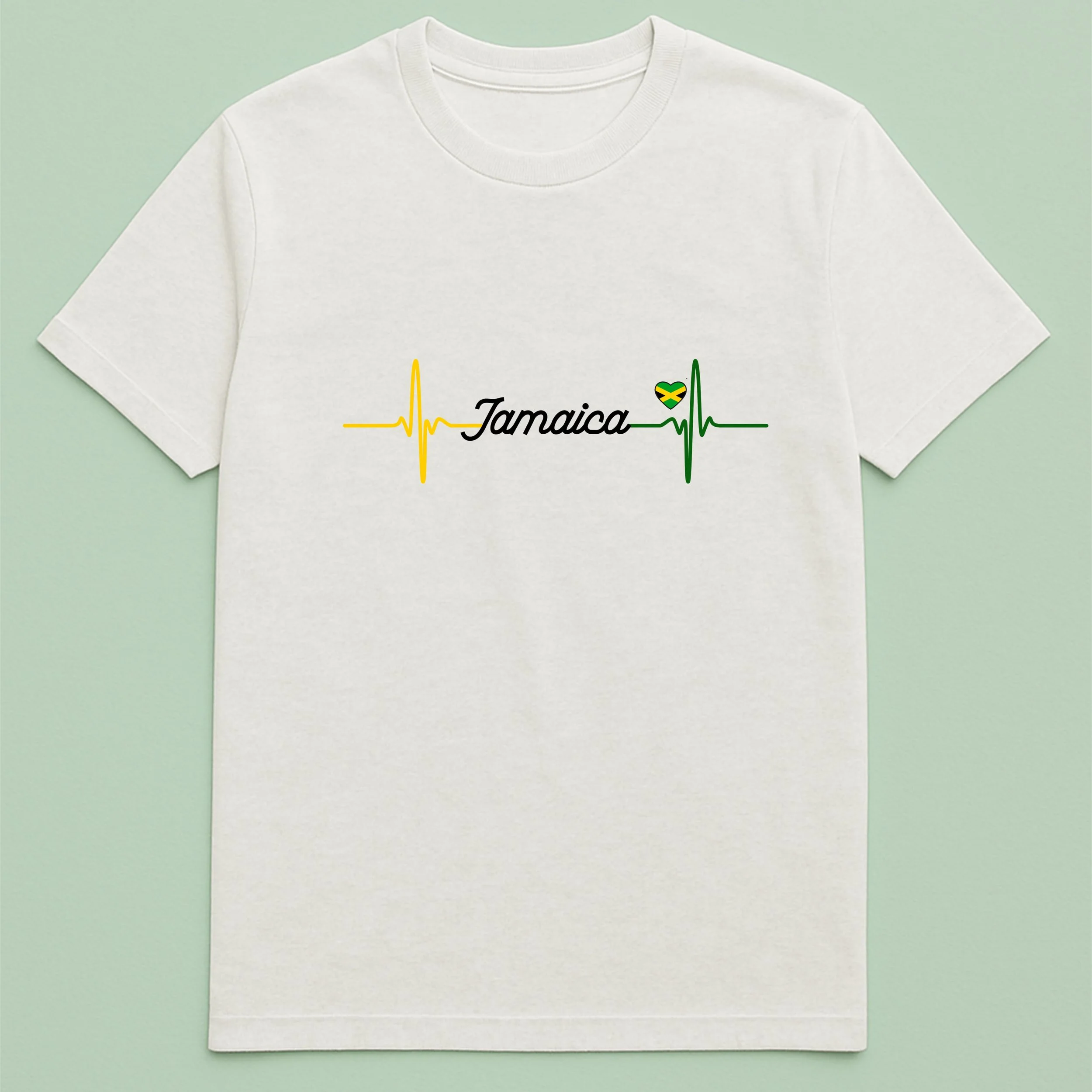 Jamaican Heartbeat T-Shirt – Yellow Green Heartbeat Shirt – Jamaica Pride Tee – Unique Jamaican Gift
