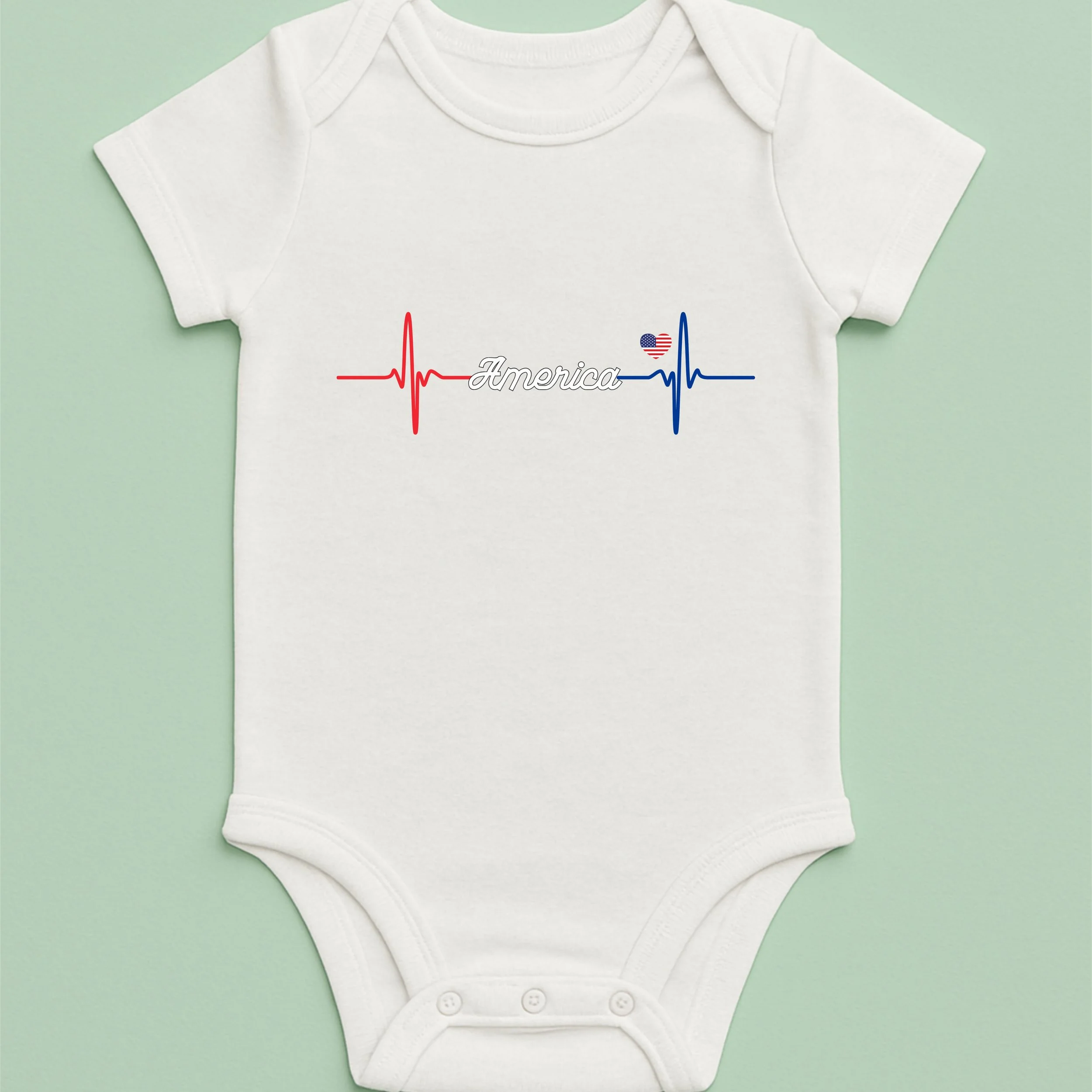 America Heartbeat Baby Onesie – Red White Blue Heartbeat Bodysuit – Patriotic Baby Gift – 4th of July Infant Outfit