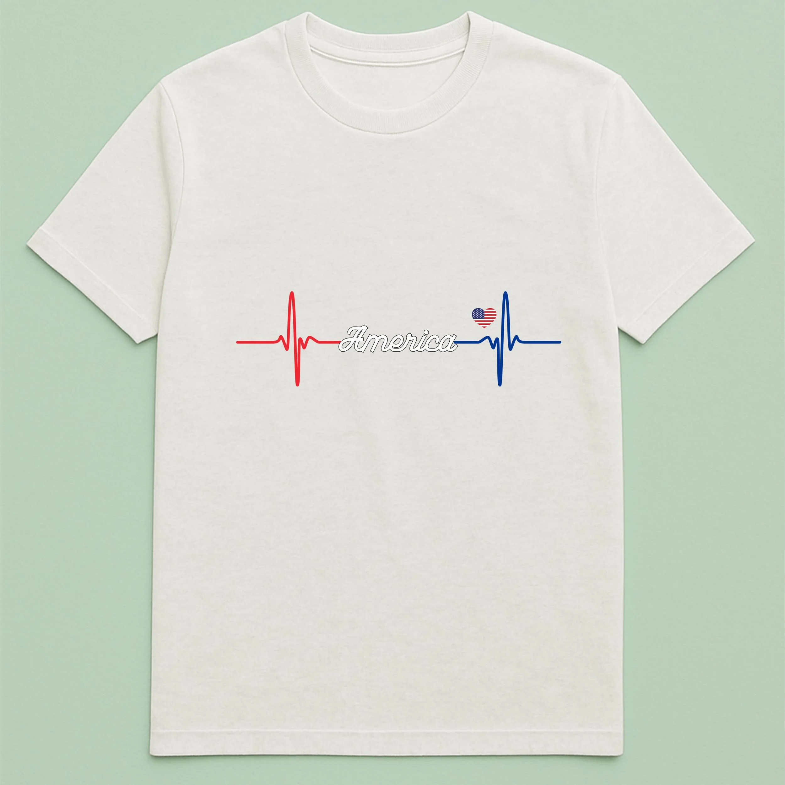 American Heartbeat T-Shirt – USA Red White Blue Heartbeat Shirt – Patriotic Nurse Gift – Independence Day Tee for Adults