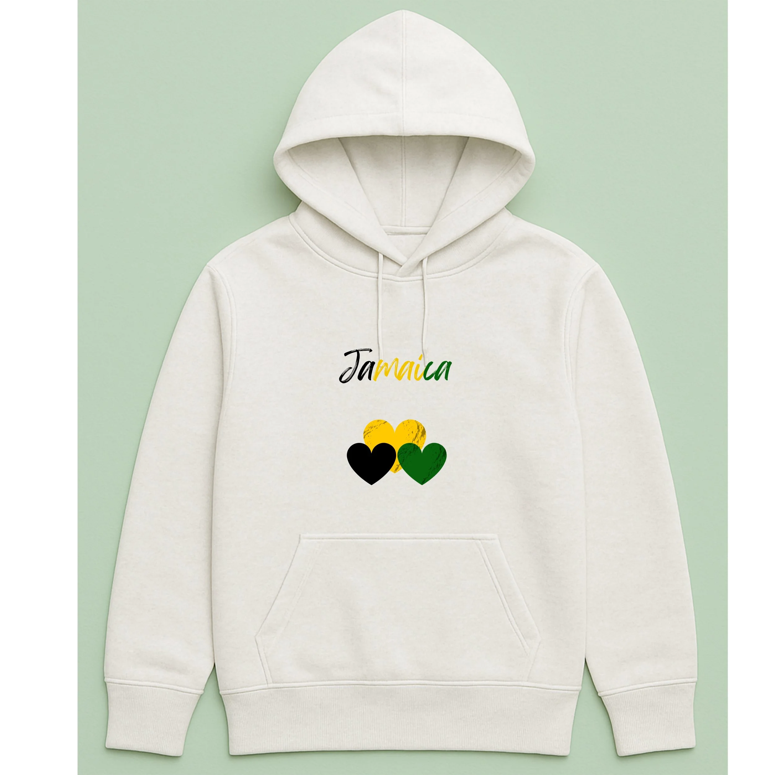 Jamaica Hearts Hoodie – Yellow Black Green Heart Pullover – Jamaican Pride Hoodie – Cute Jamaica Gift