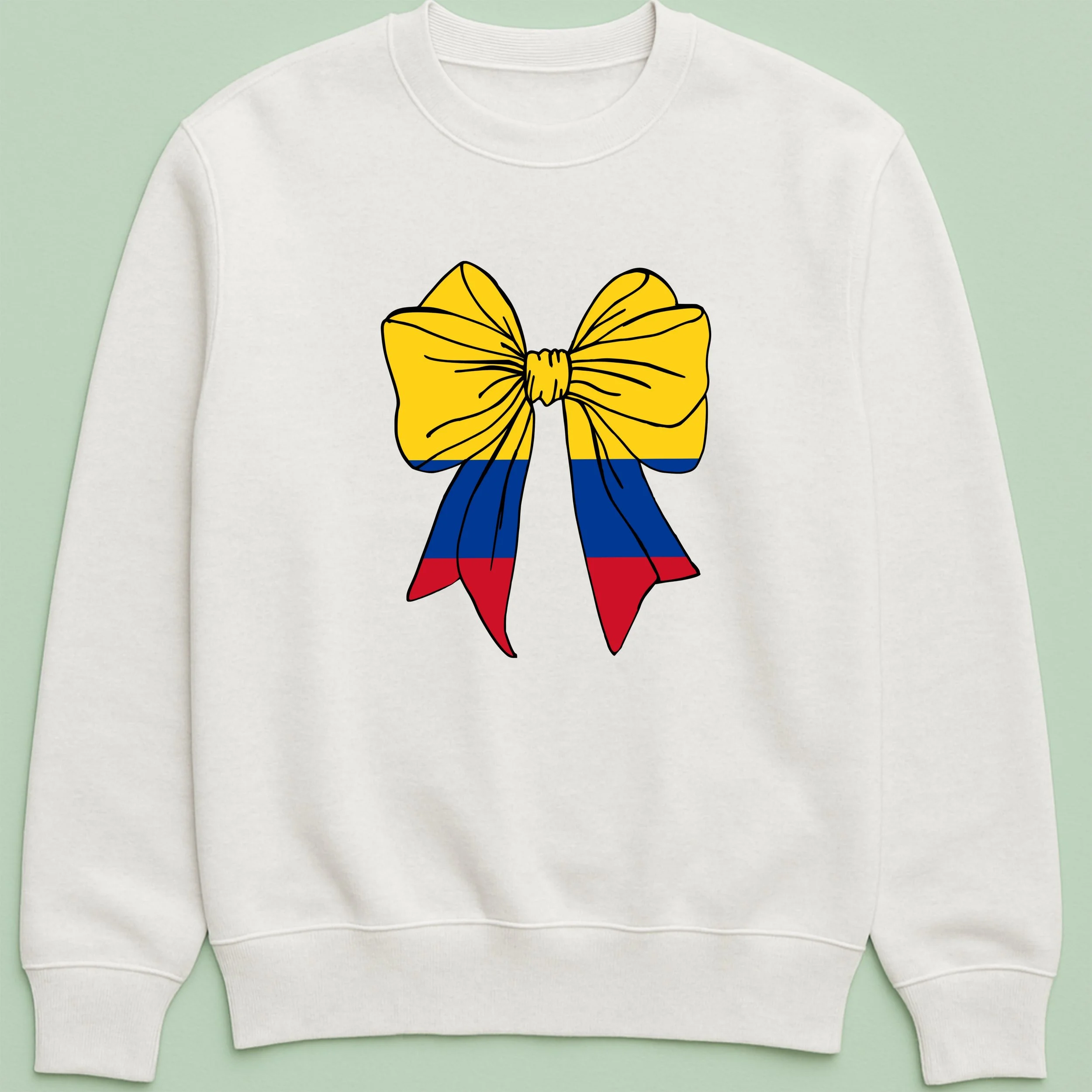 Colombia Flag Bow Sweatshirt – Colombian Bow Crewneck – Yellow Blue Red Top – Cute Colombia Pride Sweatshirt