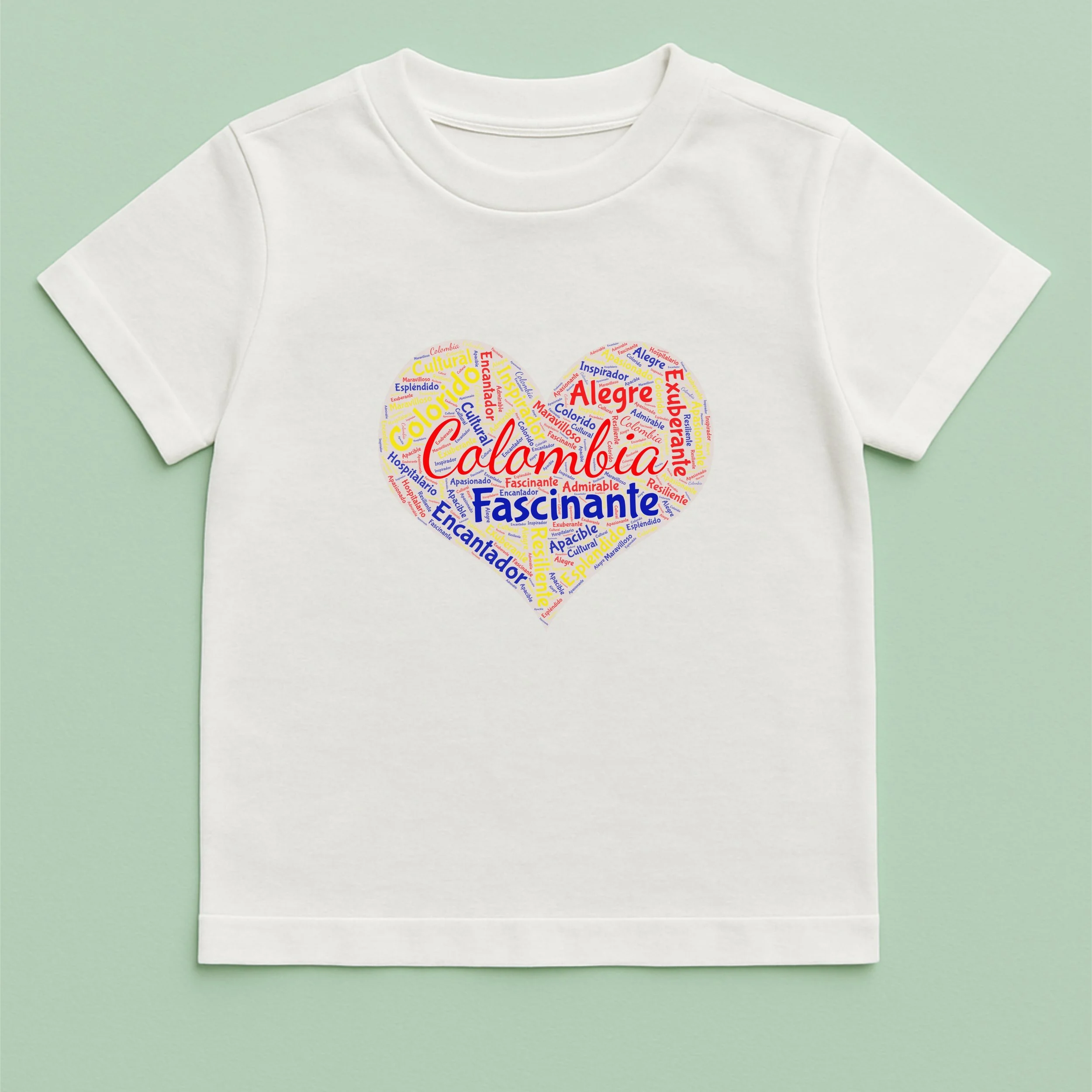 Kids Colombia Word Heart T-Shirt – Youth Colombian Word Cloud Heart Shirt – Colorful Colombia Pride Tee – Unique Kids Gift