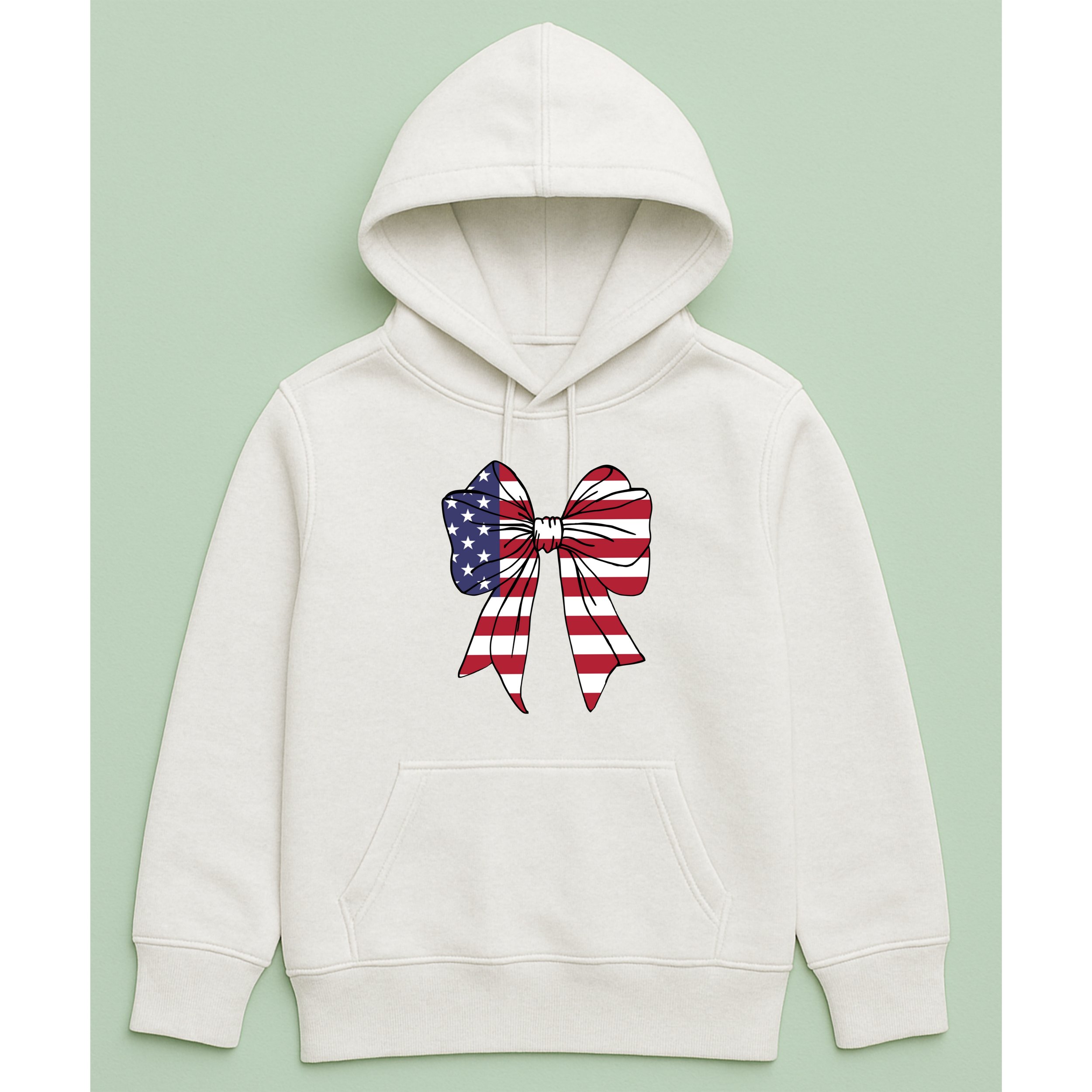 Kids American Flag Bow Hoodie – Youth Stars and Stripes Bow Pullover – Patriotic Kids Hoodie – 4th of July Youth Gift