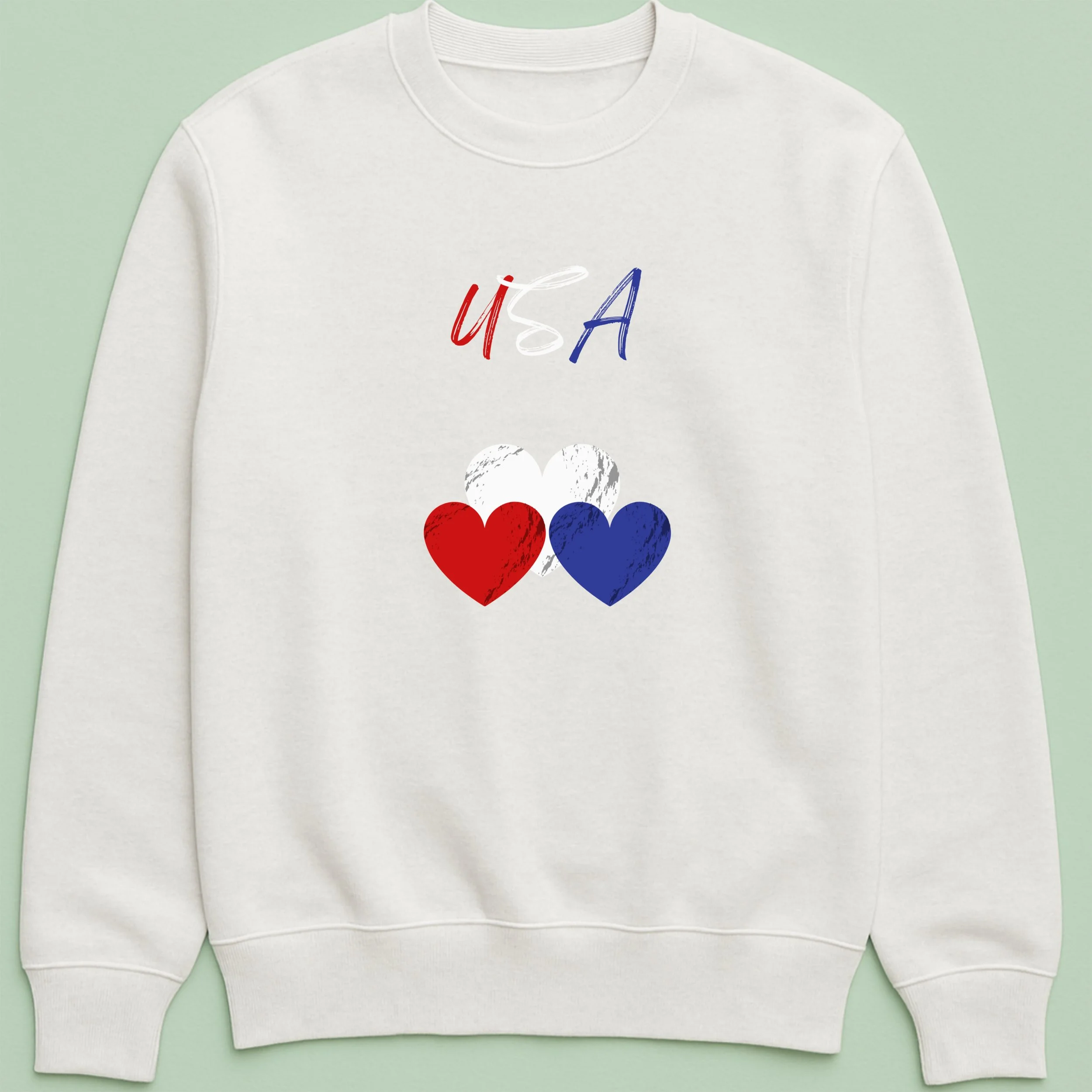 American Trip Heart Sweatshirt – Patriotic USA Hearts Crewneck – Red White Blue Road Trip Top – 4th of July Pride Gift