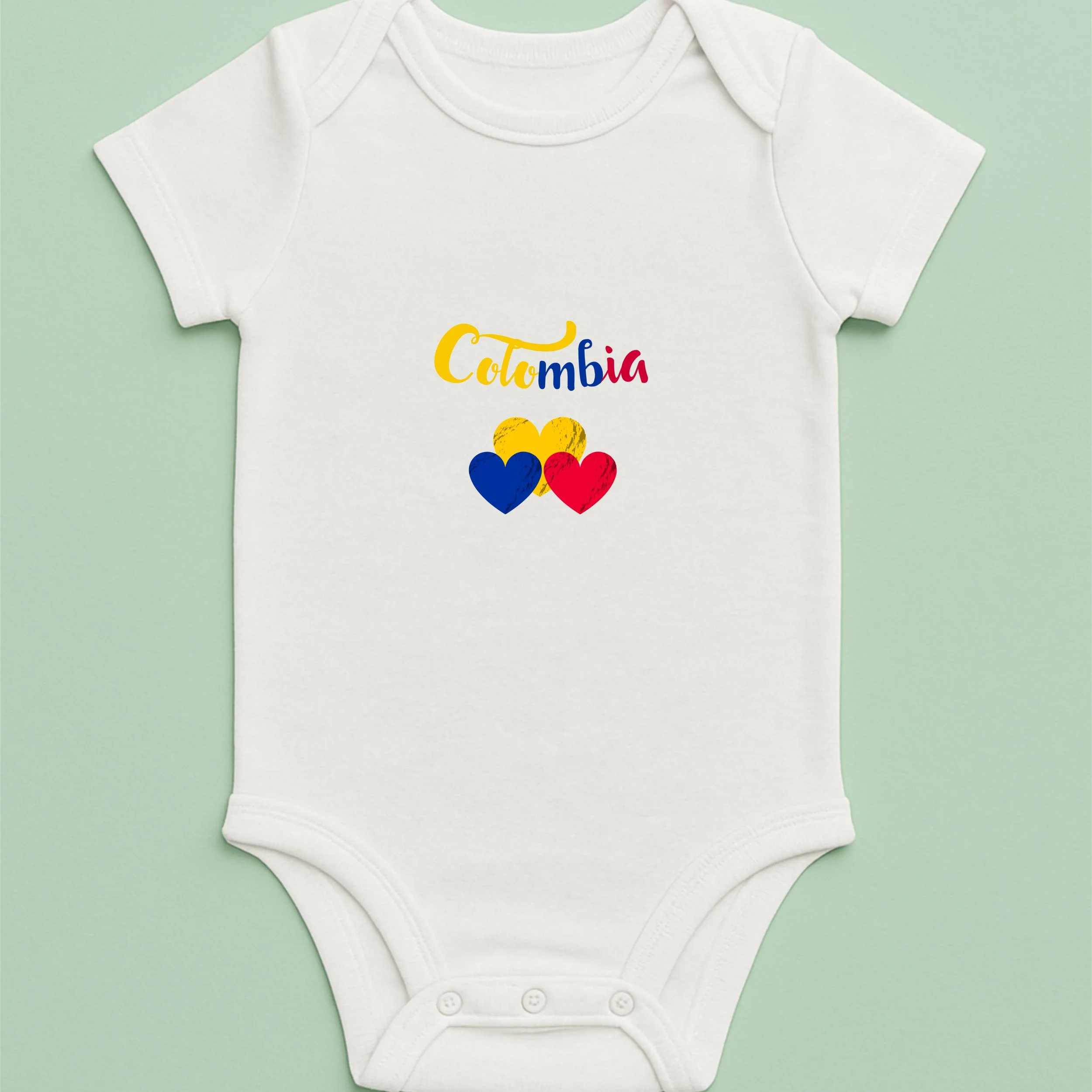 Colombia Hearts Baby Onesie – Yellow Blue Red Heart Bodysuit – Patriotic Baby Gift – Colombia Infant Outfit