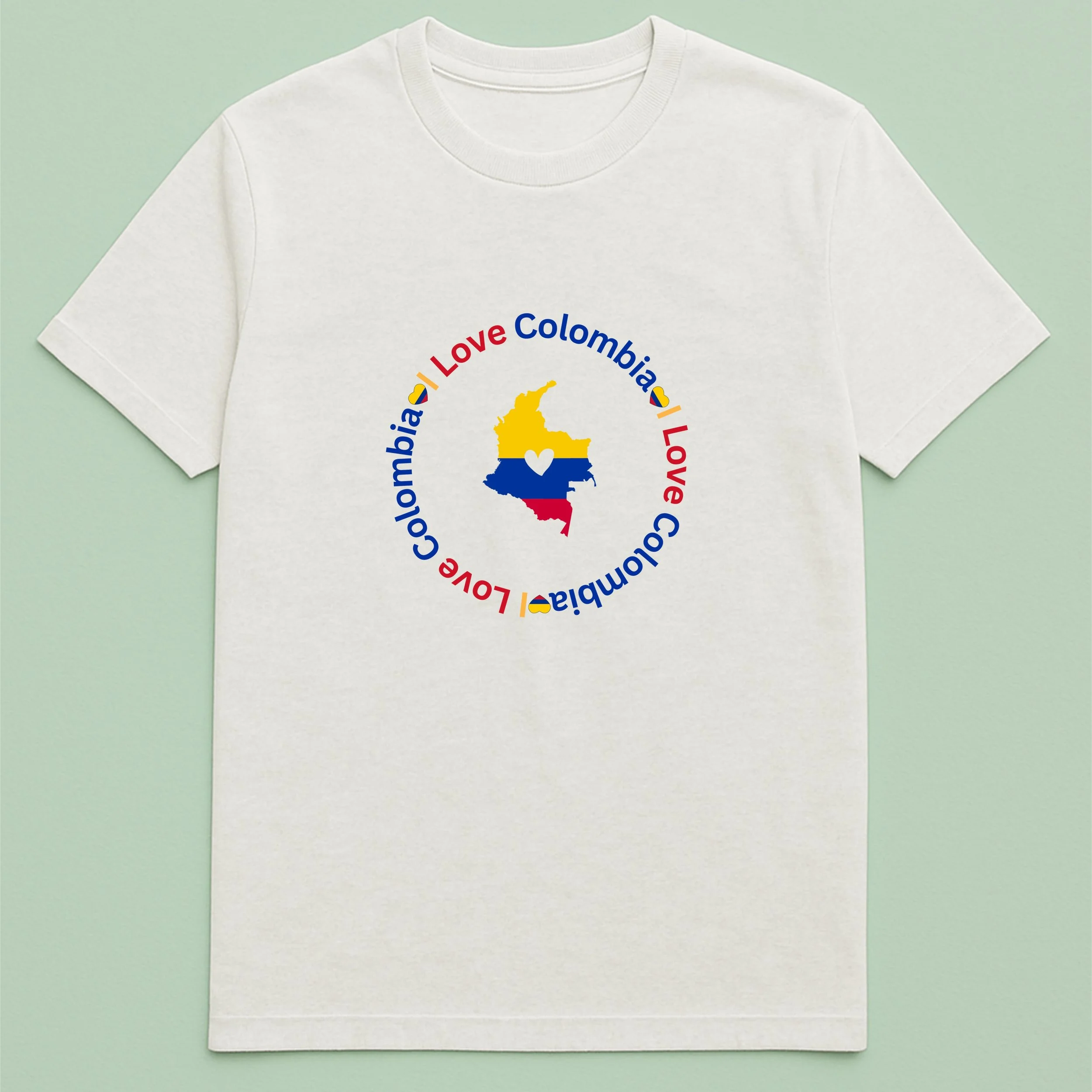 I Love Colombia T-Shirt – Colombia Map Heart Shirt – Yellow Blue Red Tee – Colombian Pride Gift