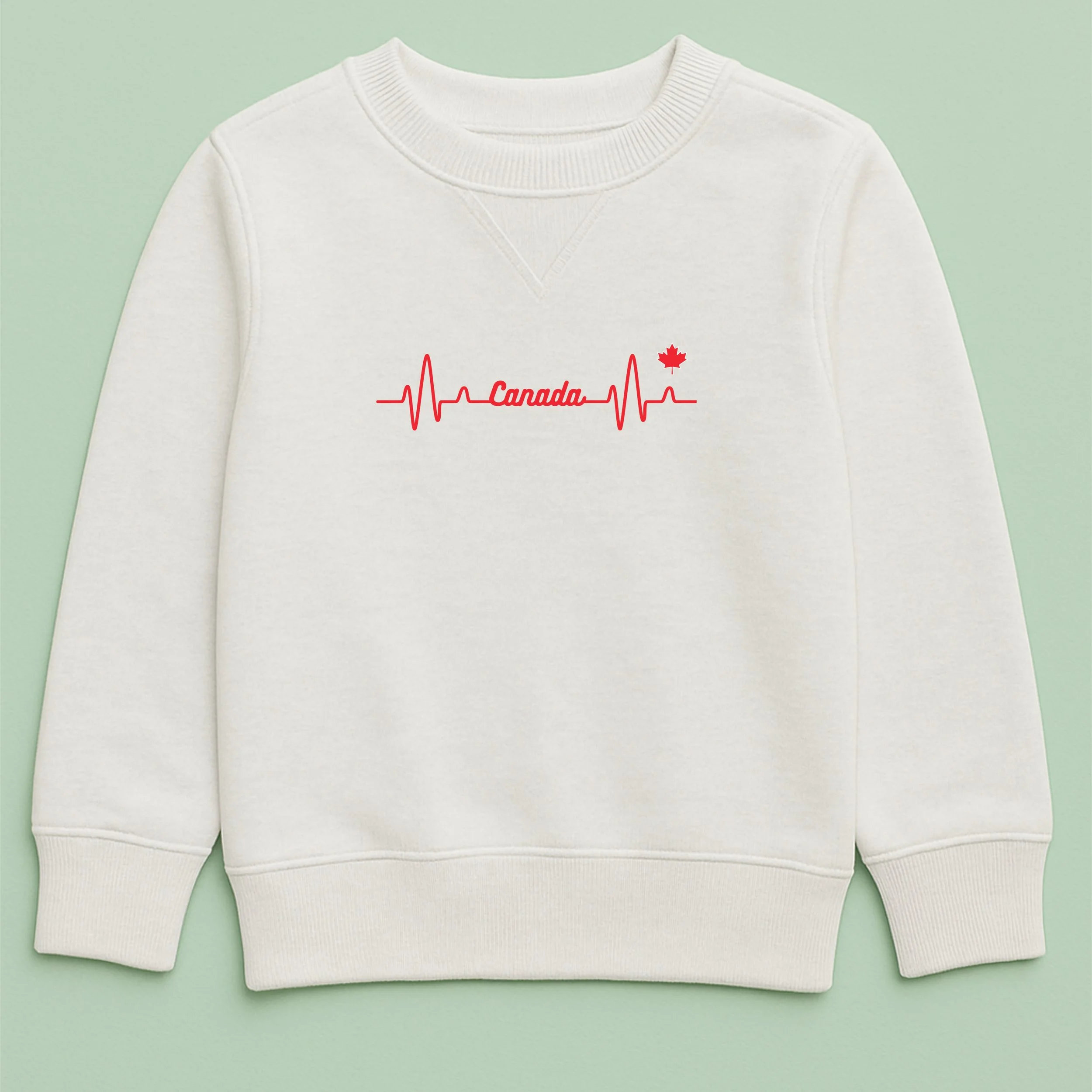 Kids Canada Heartbeat Sweatshirt – Youth Red Heartbeat Crewneck – Canadian Pride Kids Top – Patriotic Youth Sweatshirt