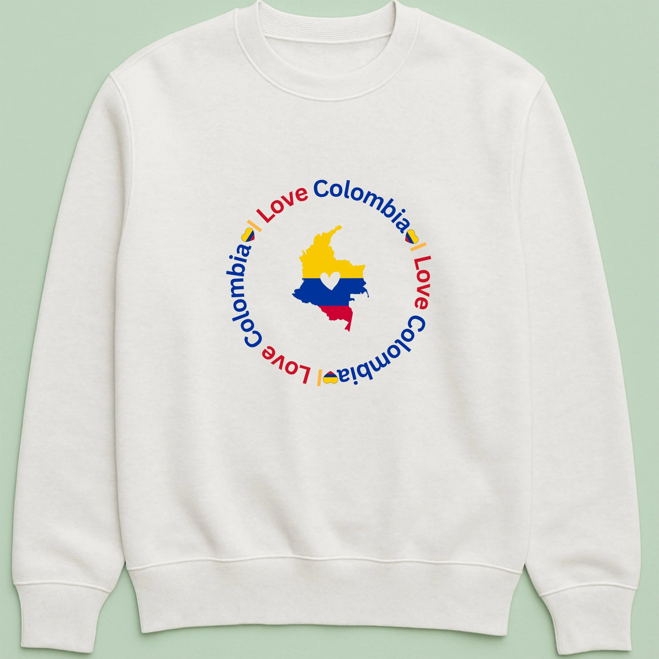 I Love Colombia Sweatshirt – Colombia Map Heart Crewneck – Yellow Blue Red Top – Colombian Pride Sweatshirt
