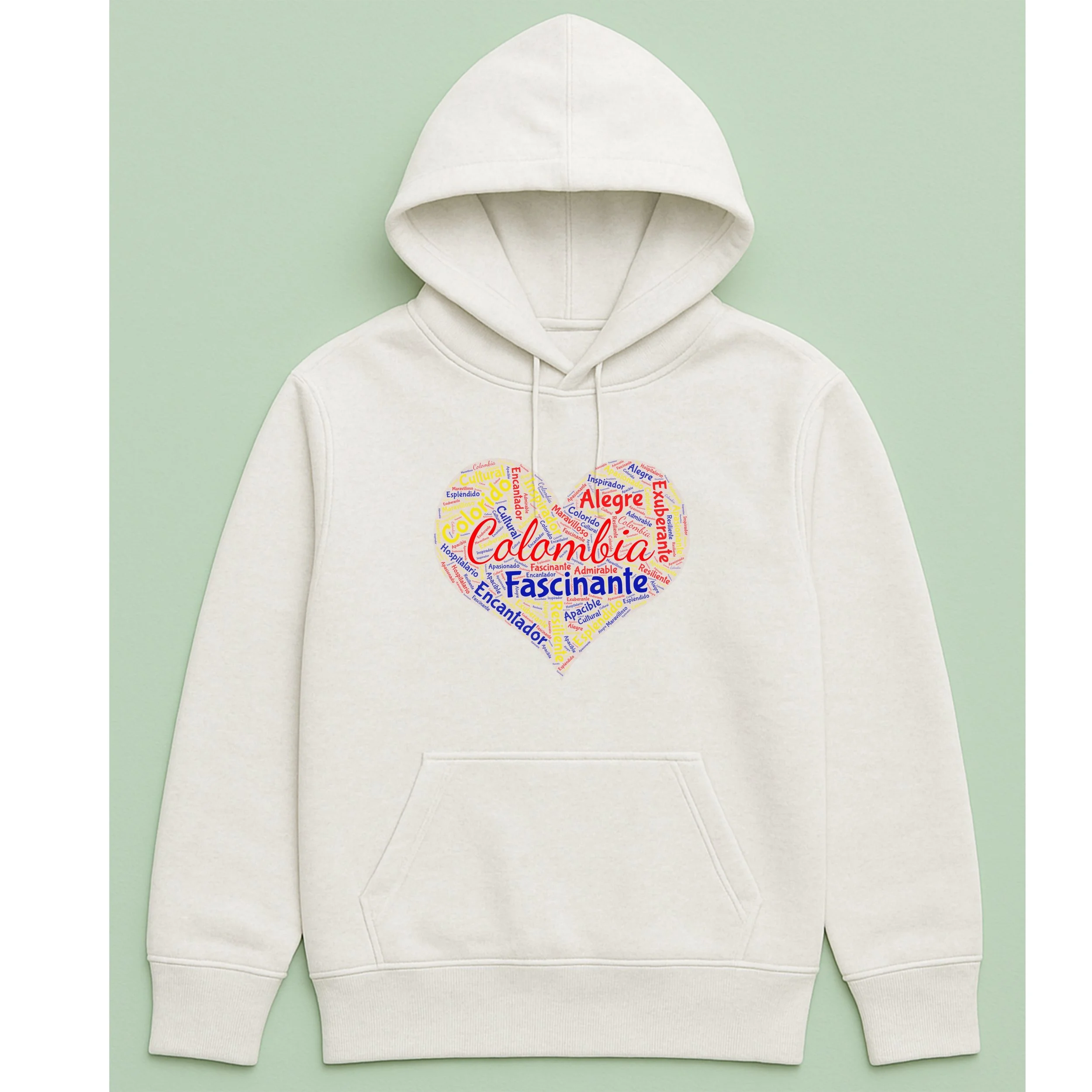 Colombia Word Heart Hoodie – Colombian Word Cloud Heart Pullover – Colorful Colombia Pride Hoodie – Unique Gift