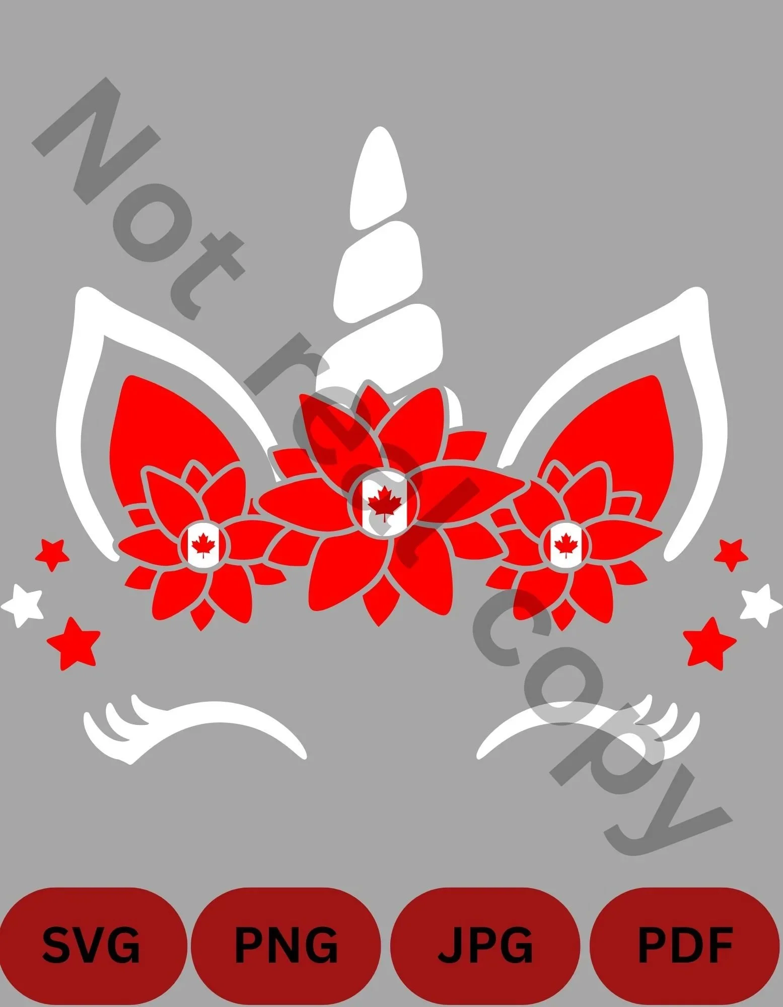 Canada Unicorn SVG, JPG, PNG, PDF – Red White Unicorn Digital Download – Patriotic Clipart – Canada Cricut Cut File