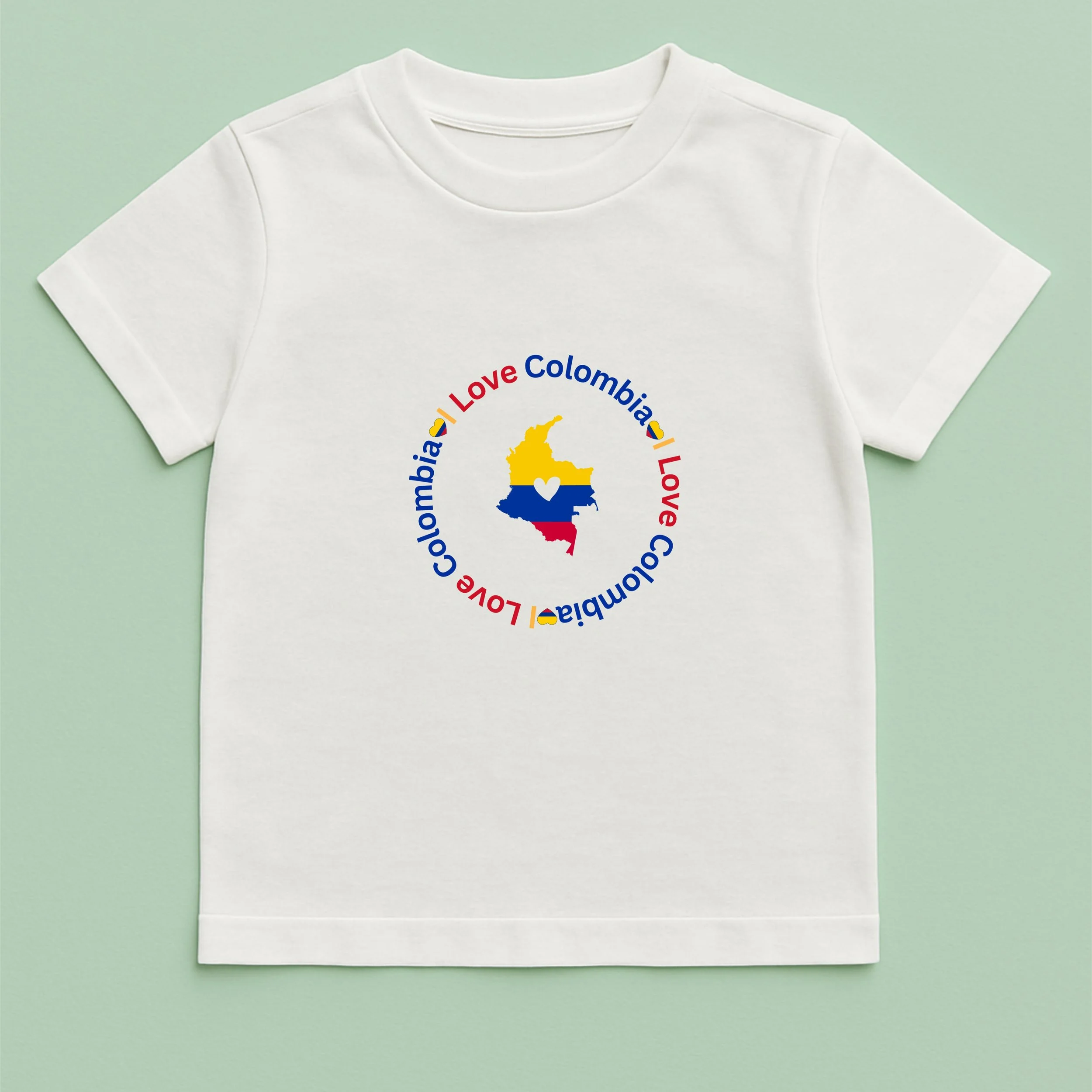 Kids I Love Colombia T-Shirt – Youth Colombia Map Heart Shirt – Yellow Blue Red Kids Tee – Patriotic Youth Gift