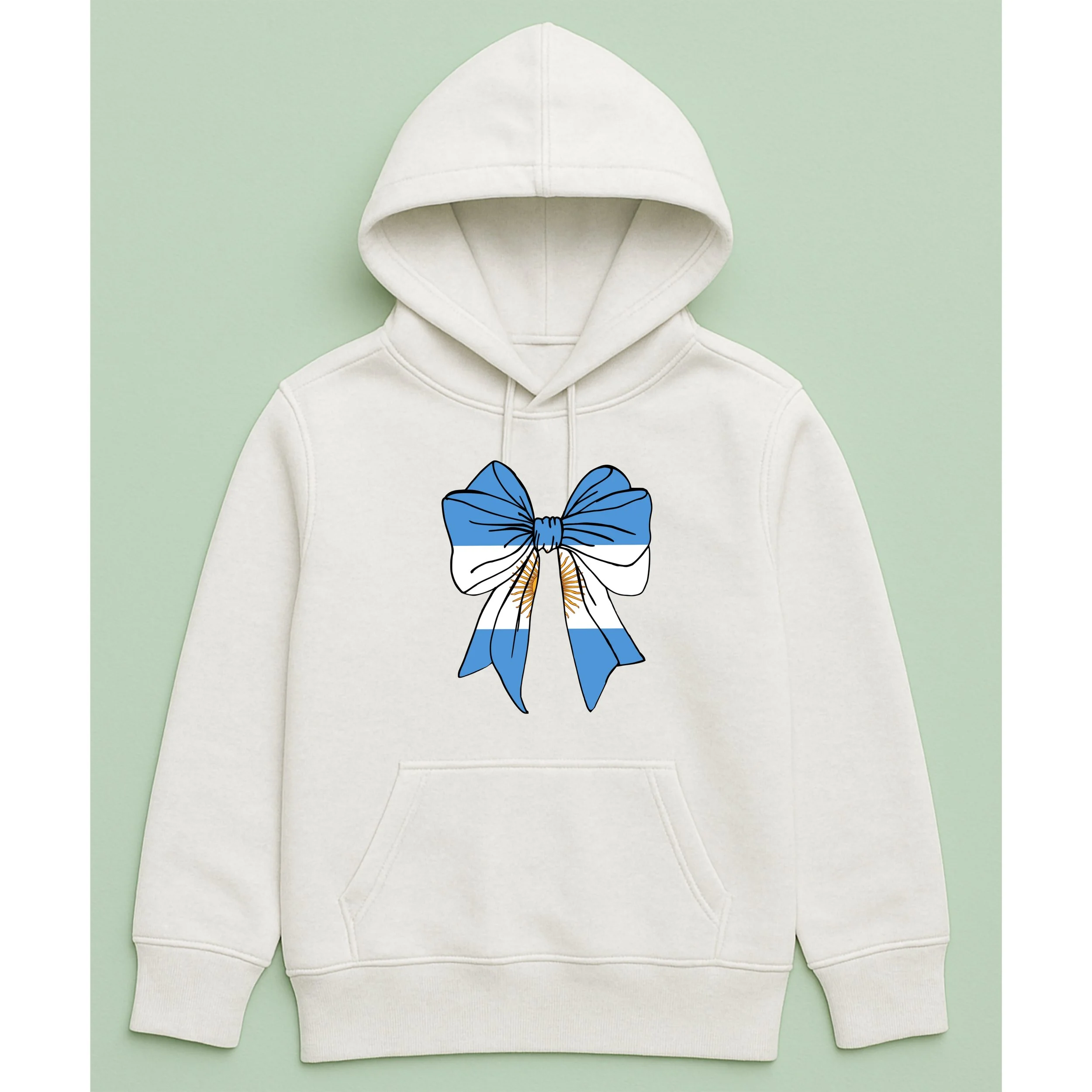 Kids Argentina Flag Bow Hoodie – Youth Blue White Bow Pullover – Cute Argentinian Pride Hoodie – Patriotic Kids Gift