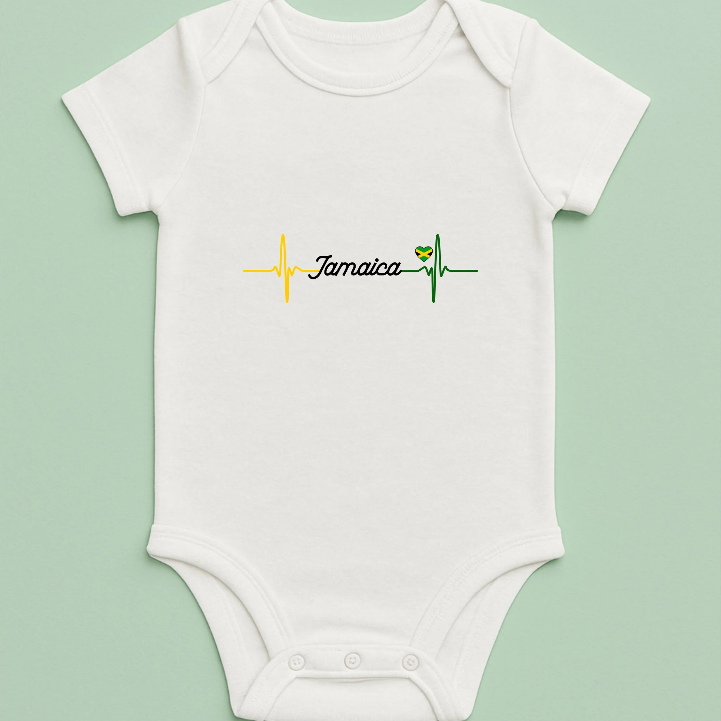 Jamaica Heartbeat Baby Onesie – Yellow Green Black Heartbeat Bodysuit – Patriotic Baby Gift – Jamaica Infant Outfit