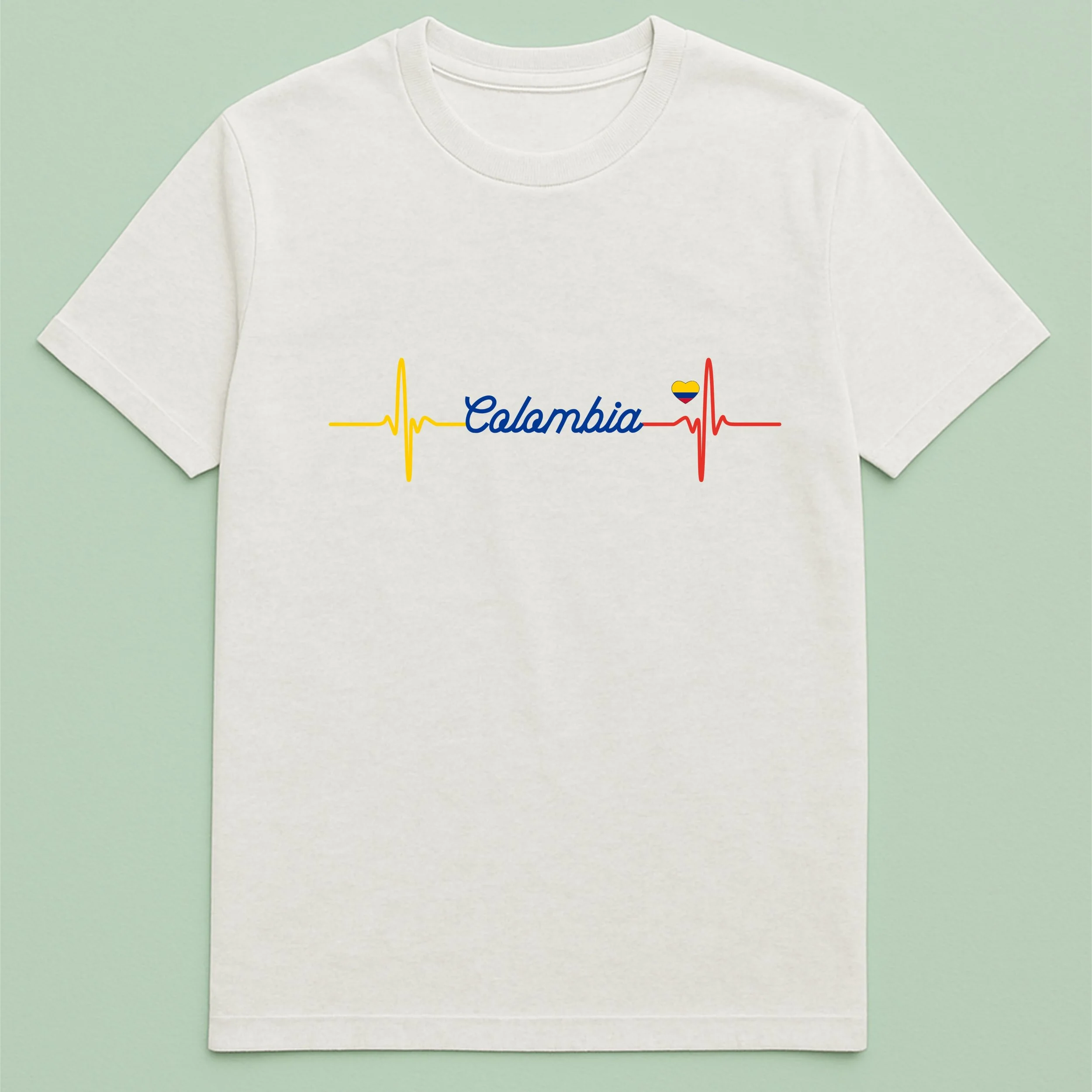 Colombia Heartbeat T-Shirt – Yellow Blue Red Heartbeat Shirt – Colombian Pride Tee – Unique Colombia Gift