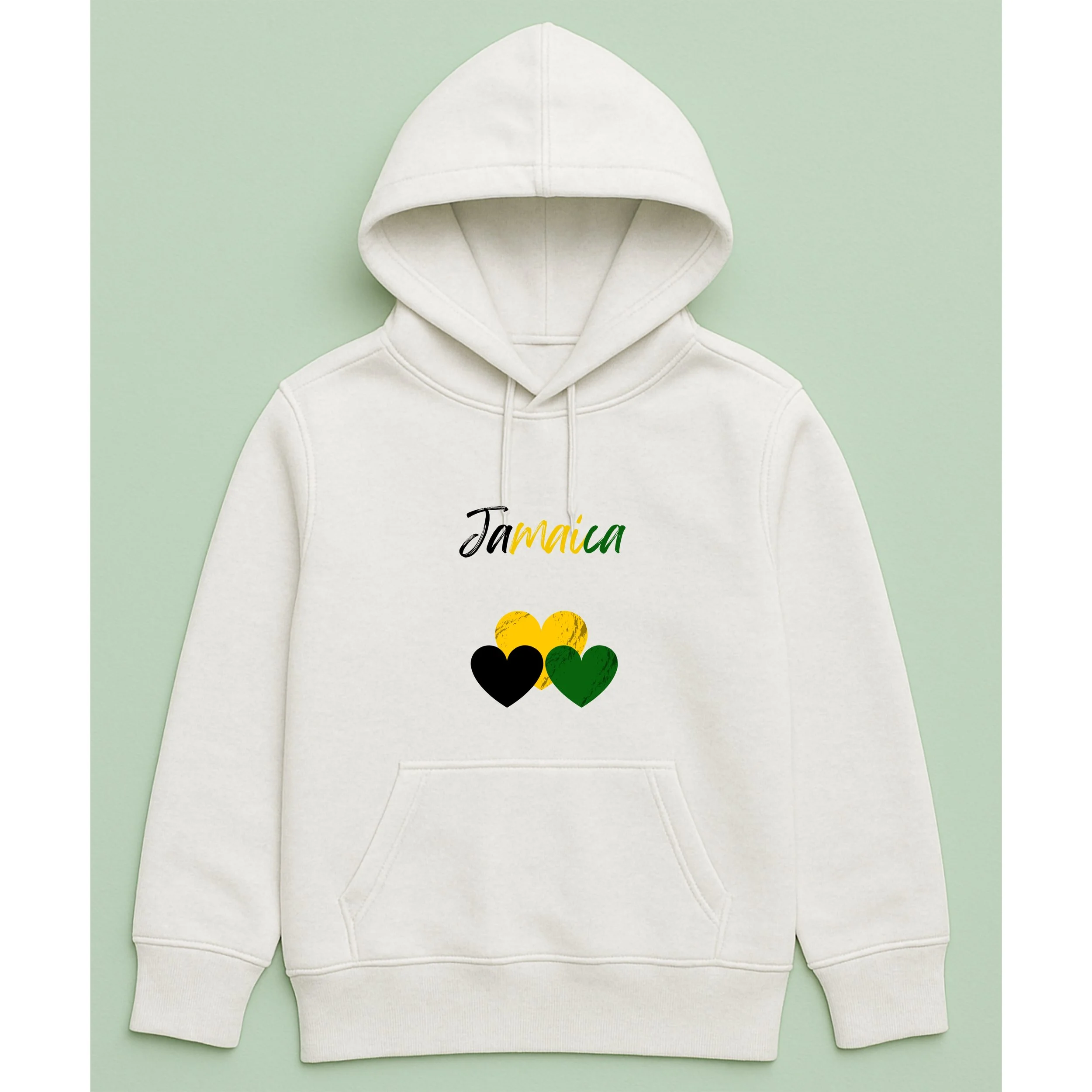 Kids Jamaica Hearts Hoodie – Youth Yellow Black Green Heart Pullover – Cute Jamaican Pride Hoodie – Patriotic Kids Gift
