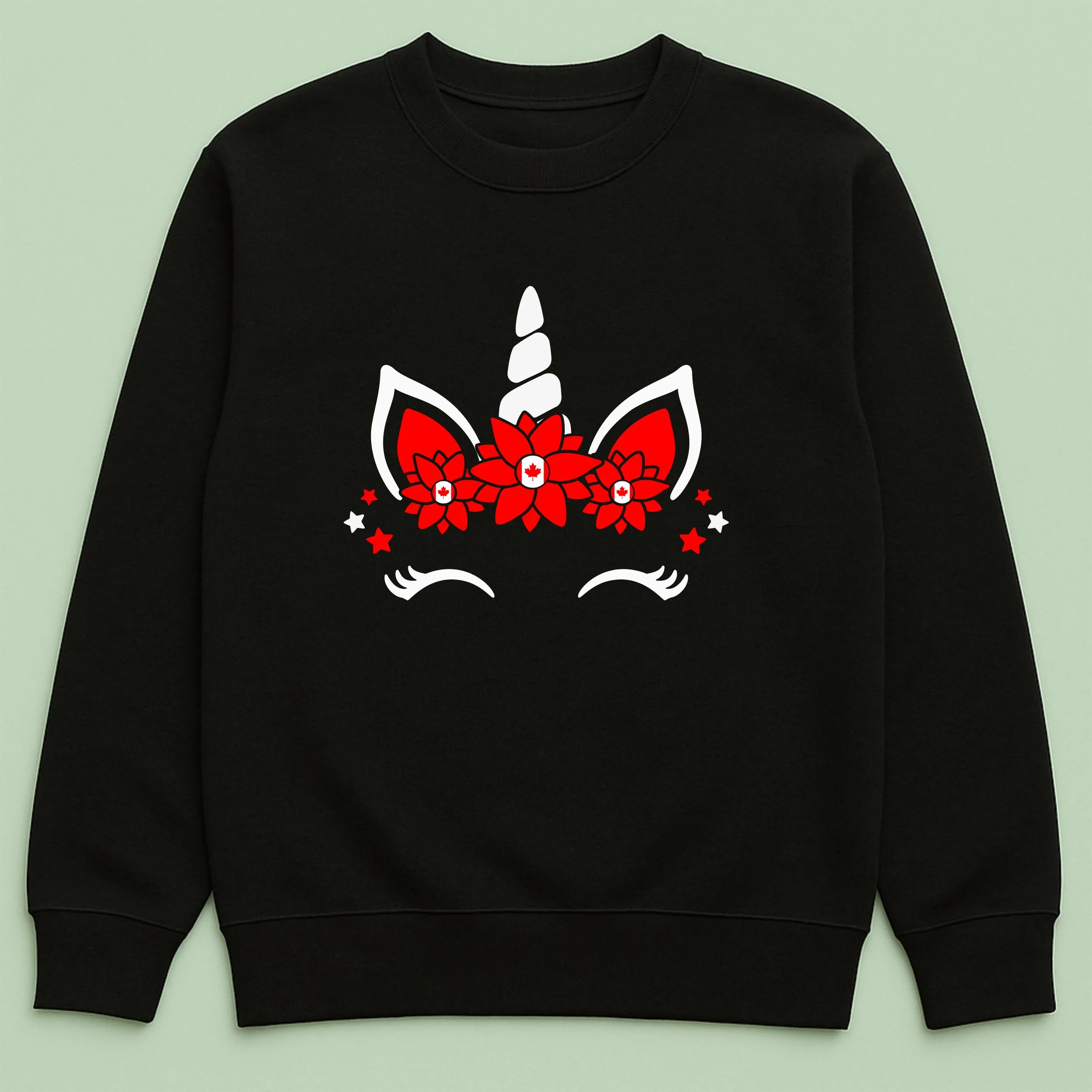 Canada Unicorn Sweatshirt – Red White Maple Leaf Unicorn Crewneck – Cute Canadian Pride Top – Magical Canada Day Sweatshirt