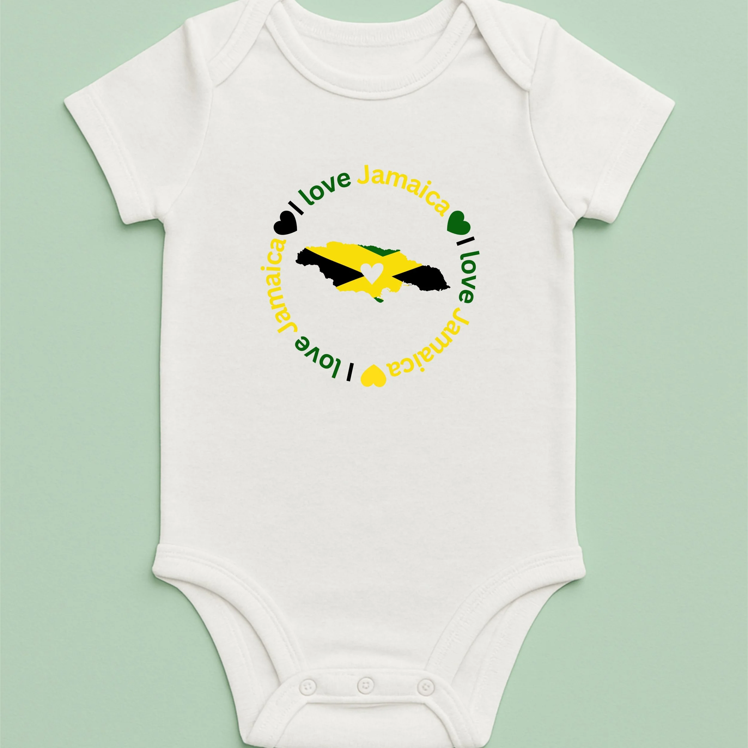 I Love Jamaica Baby Onesie – Jamaica Map Heart Bodysuit – Patriotic Baby Gift – Jamaica Infant Outfit
