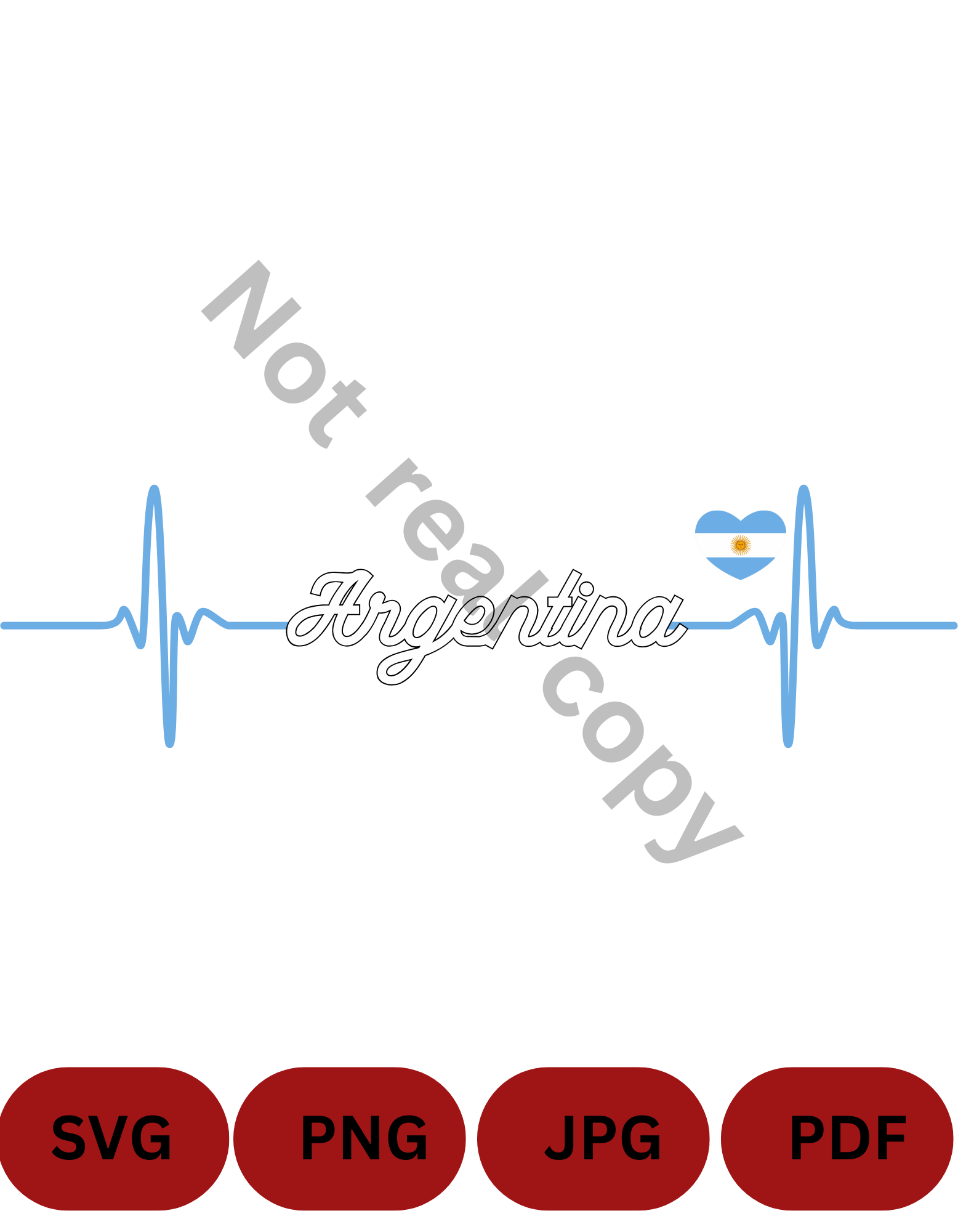 Argentina Heartbeat SVG, PNG, PDF, JPG – Blue White Heartbeat Digital Download – Patriotic Clipart – Argentina Cricut Cut File