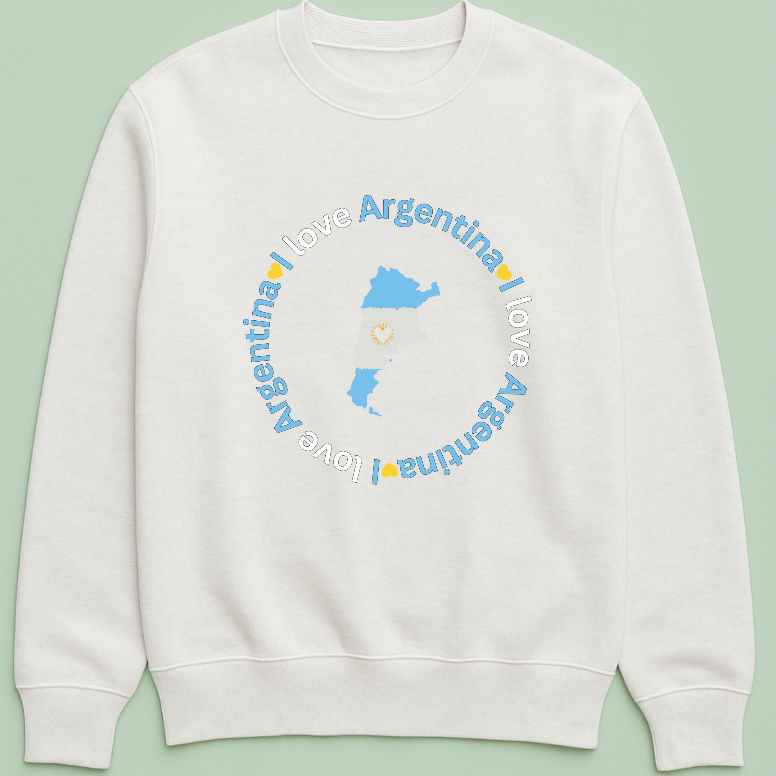 I Love Argentina Sweatshirt – Argentina Map Heart Crewneck – Blue White Yellow Top – Argentinian Pride Gift