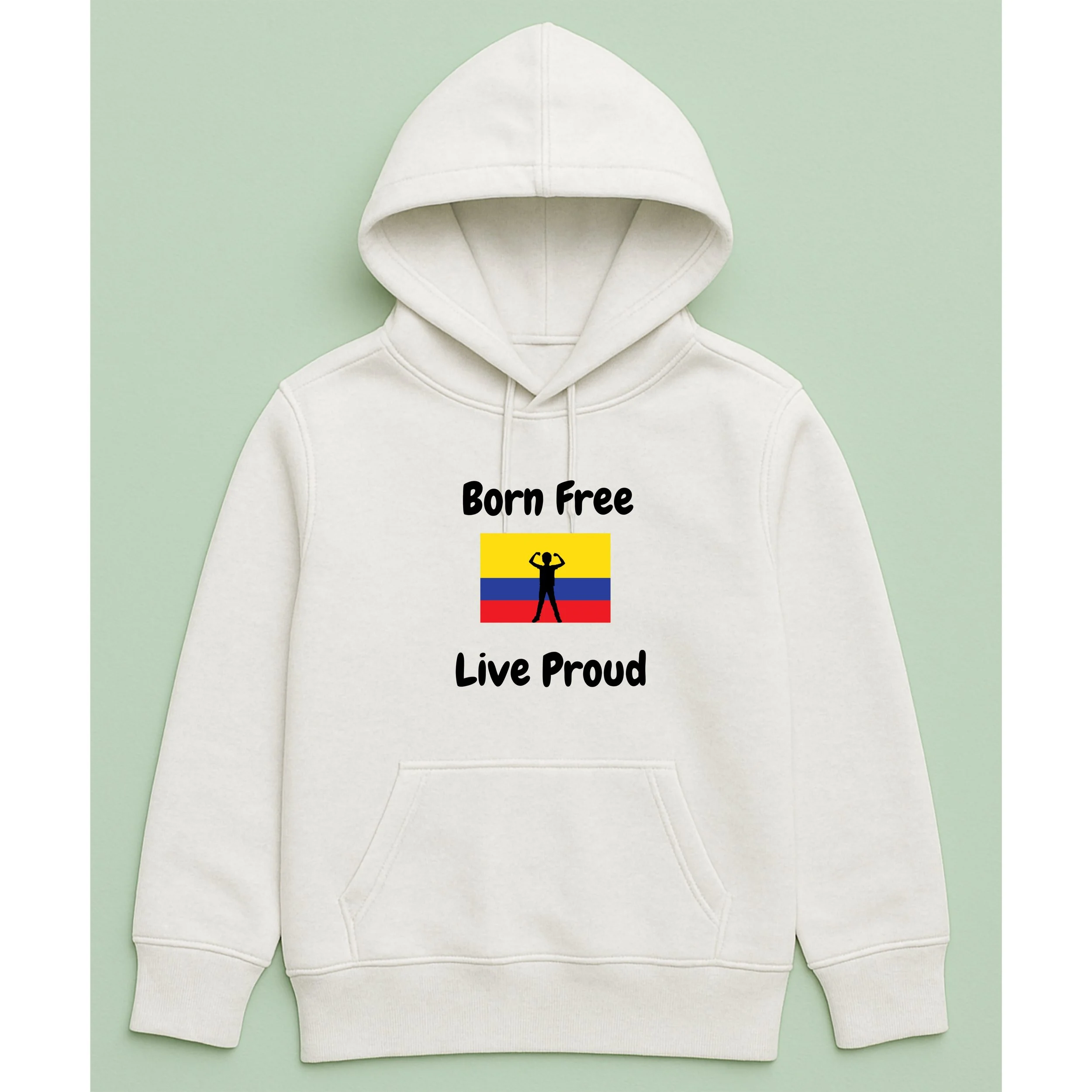 Kids Born Free Live Proud Colombia Hoodie – Youth Colombian Flag Pride Pullover – Inspirational Kids Hoodie – Independence Gift
