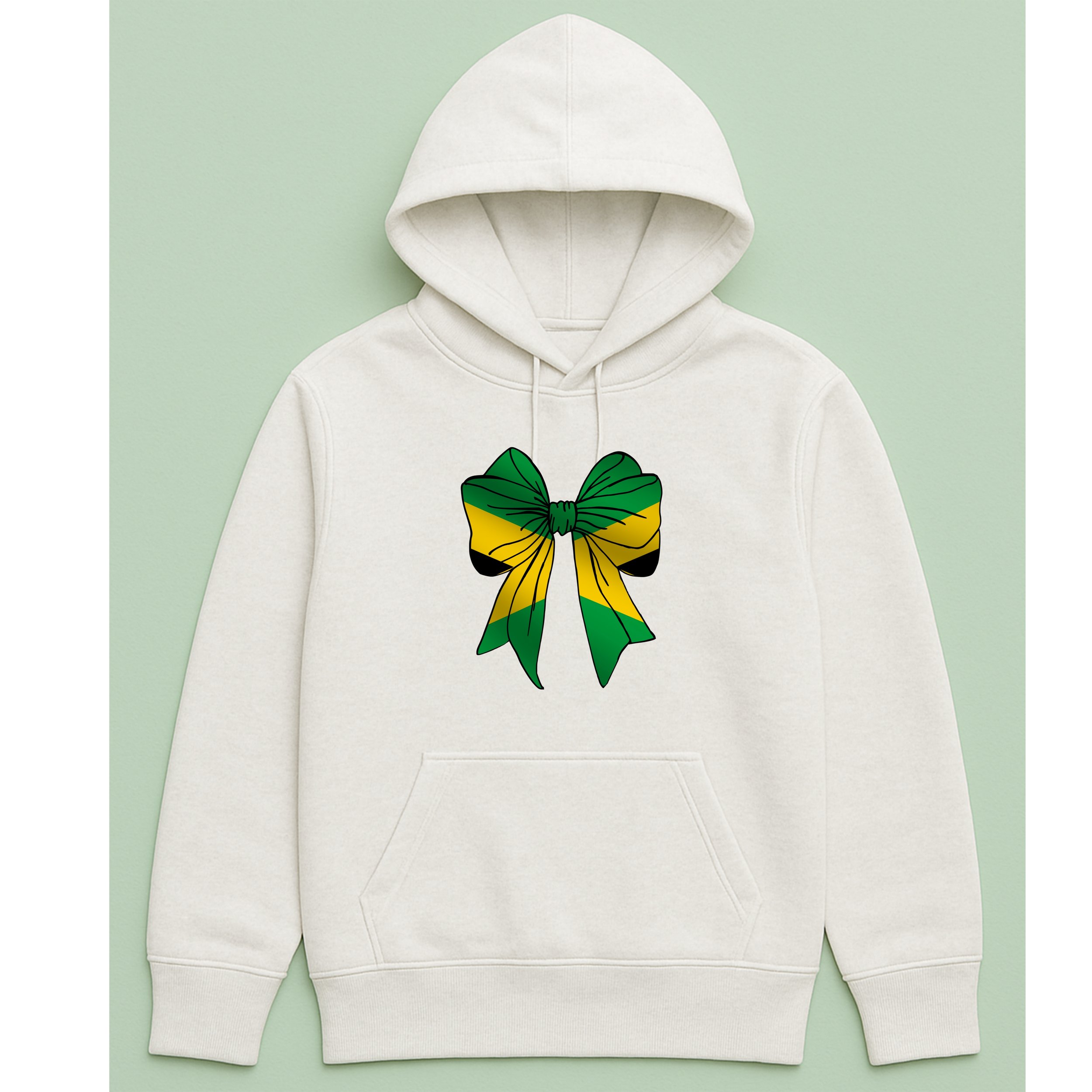 Jamaica Flag Bow Hoodie – Jamaican Bow Pullover – Yellow Green Black Hoodie – Cute Jamaica Pride Hoodie